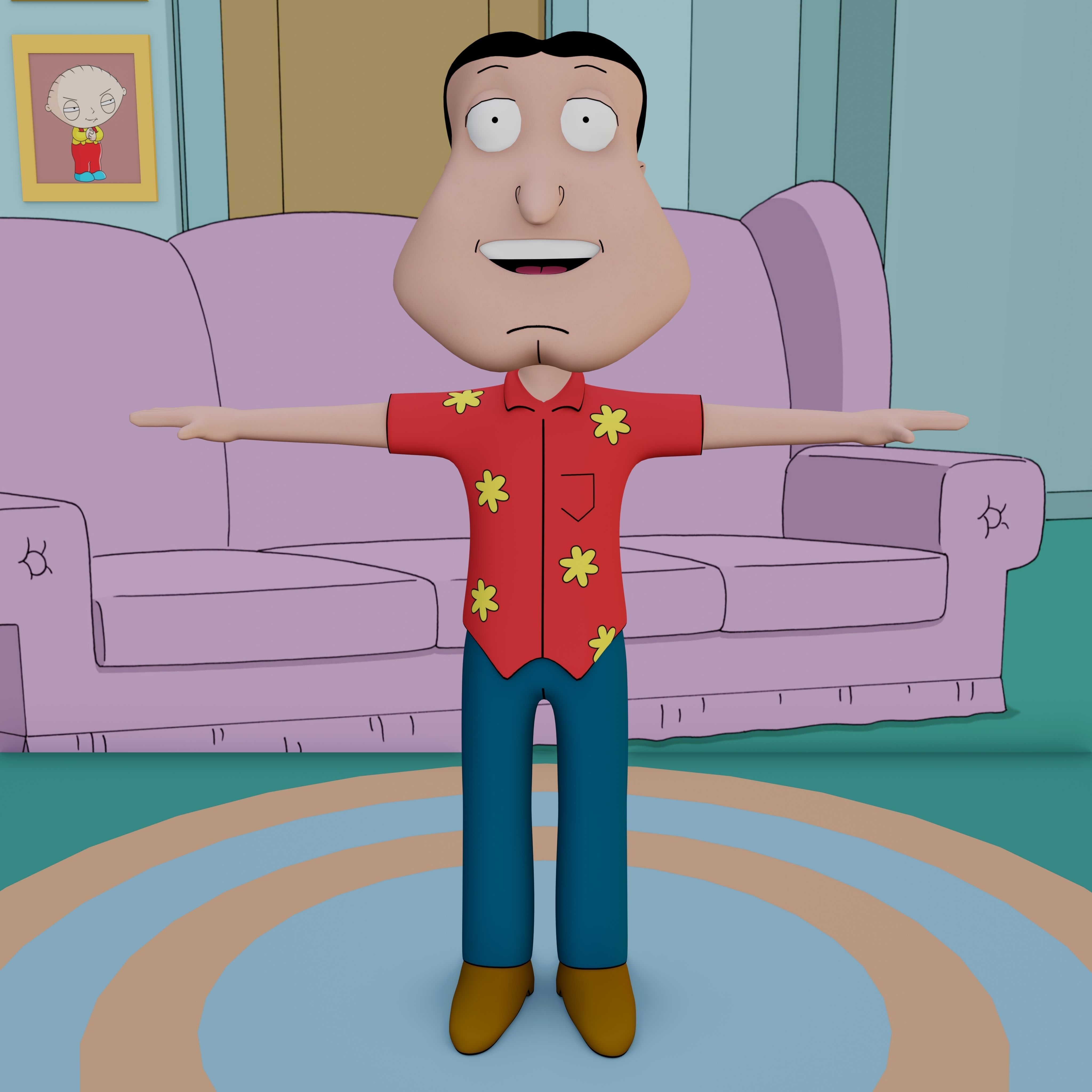 Glenn Quagmire From Family Guy - Rigged Low-poly 3D model_37