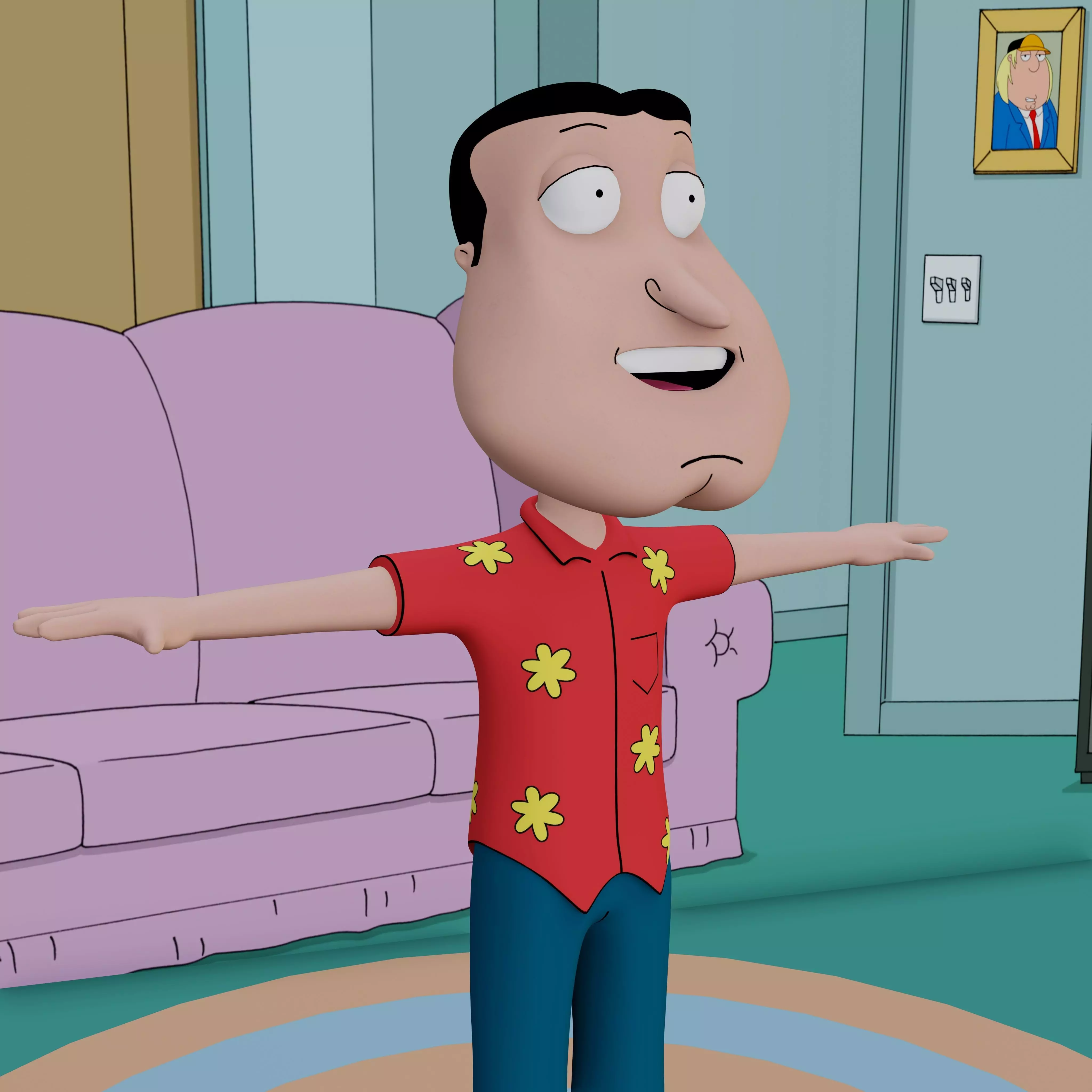 Glenn Quagmire From Family Guy - Rigged Low-poly 3D model_0