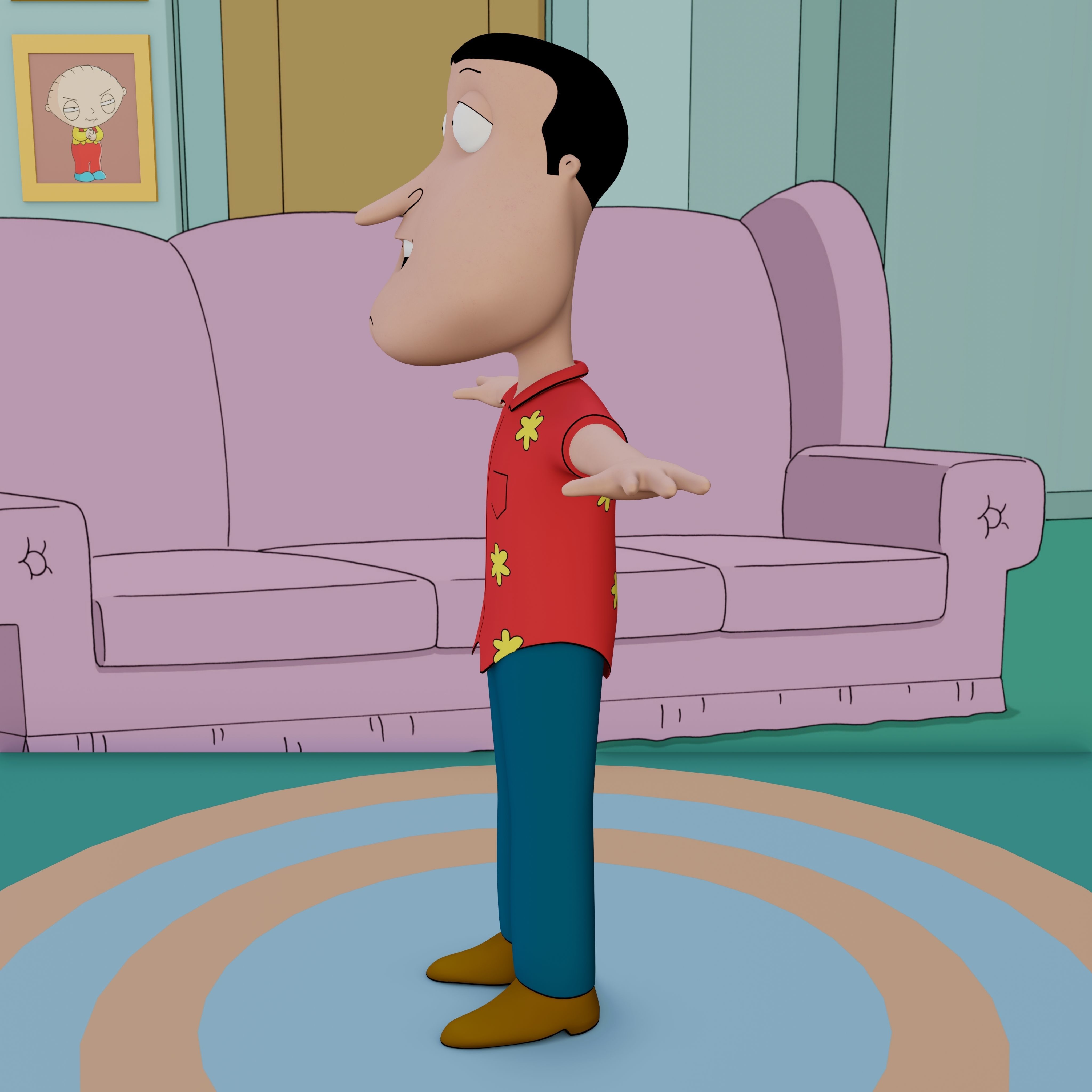 Glenn Quagmire From Family Guy - Rigged Low-poly 3D model_43