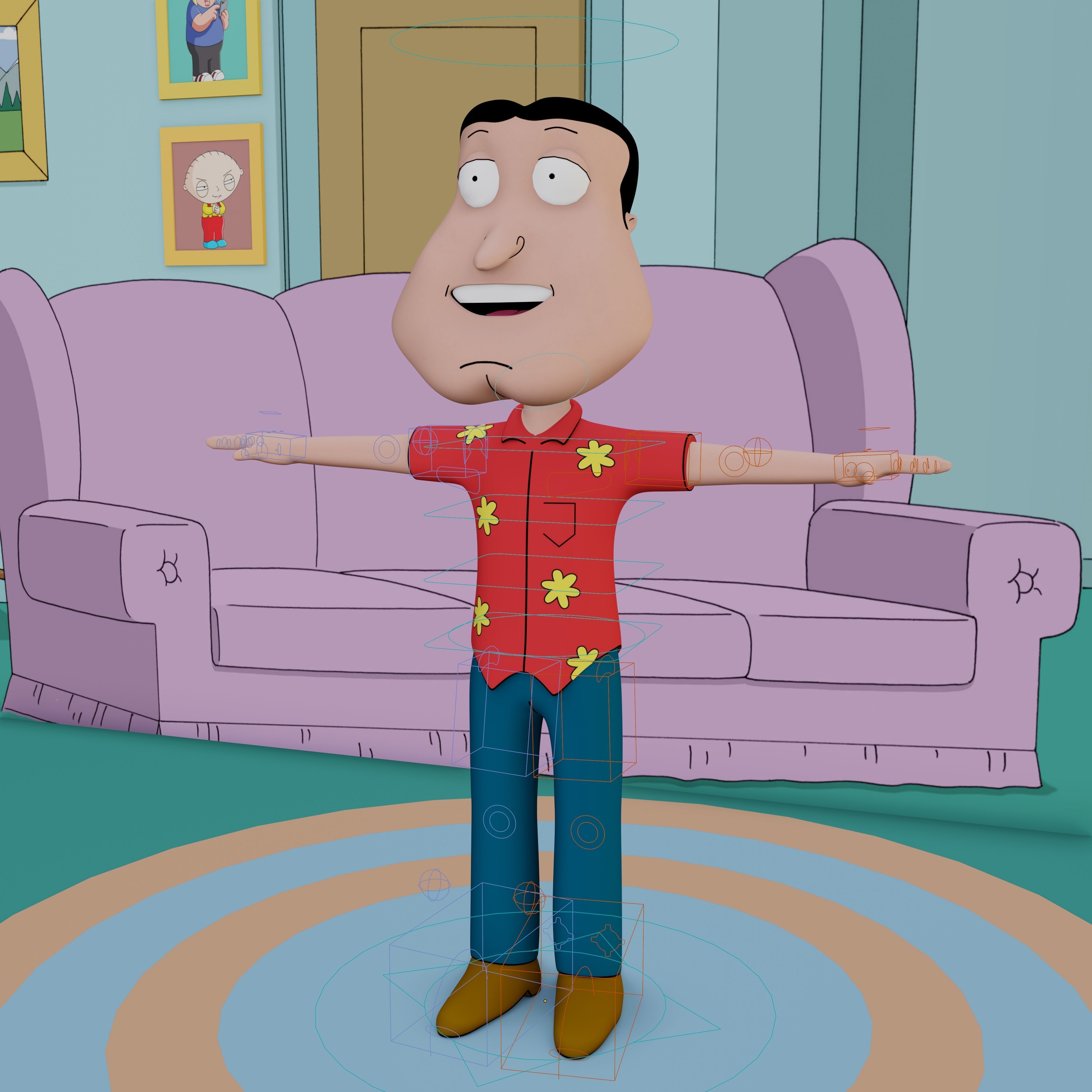 Glenn Quagmire From Family Guy - Rigged Low-poly 3D model_5
