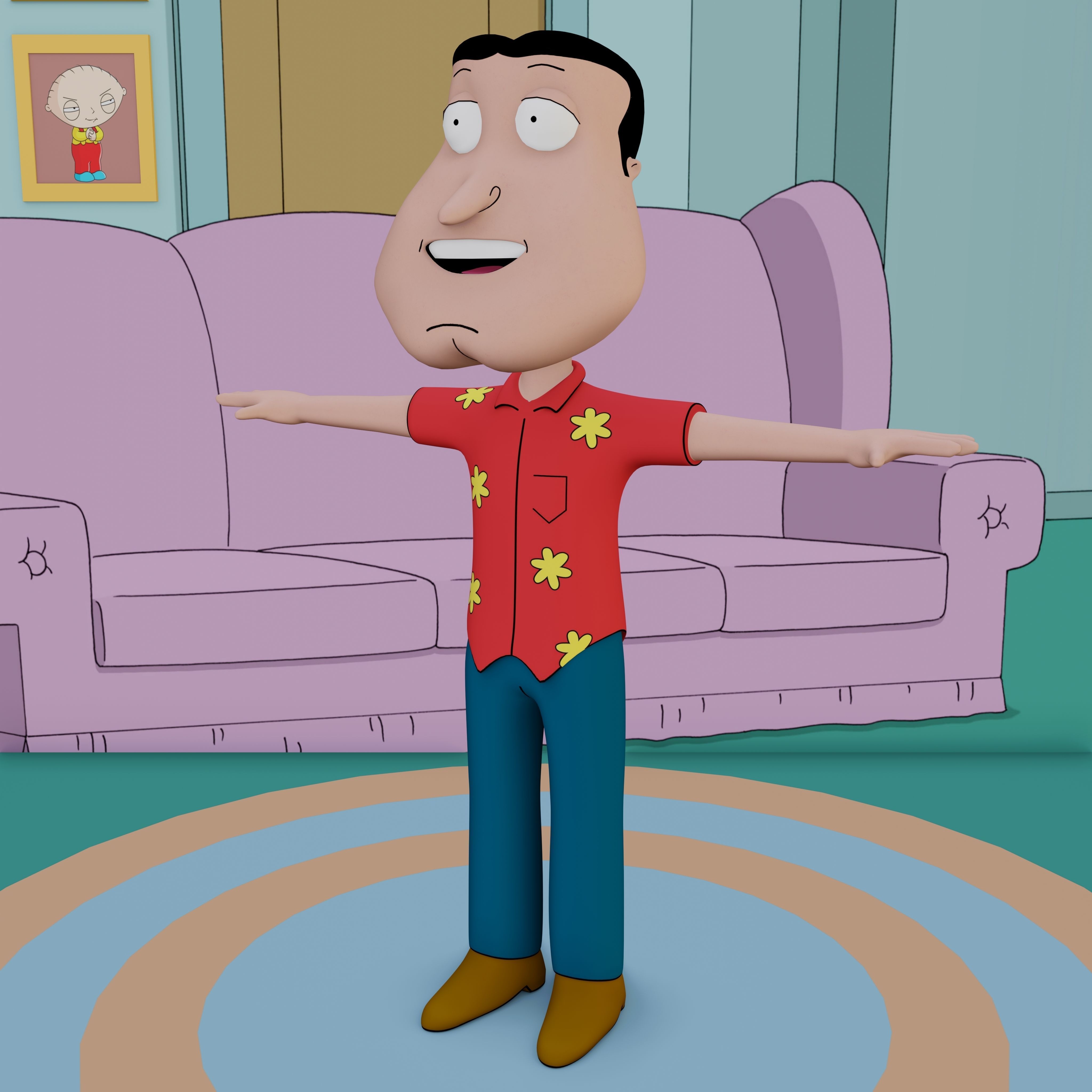 Glenn Quagmire From Family Guy - Rigged Low-poly 3D model_40