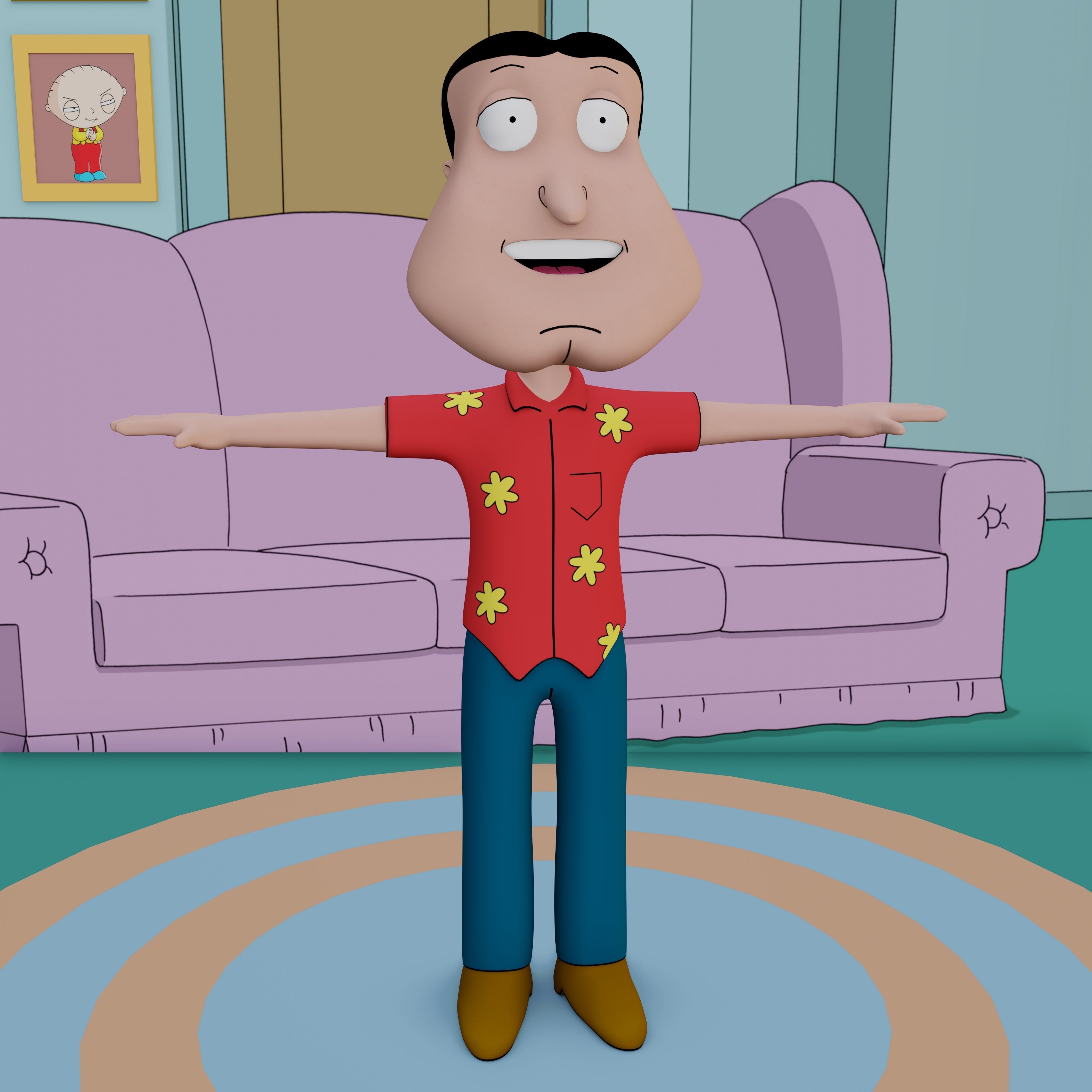 Glenn Quagmire From Family Guy - Rigged Low-poly 3D model_57