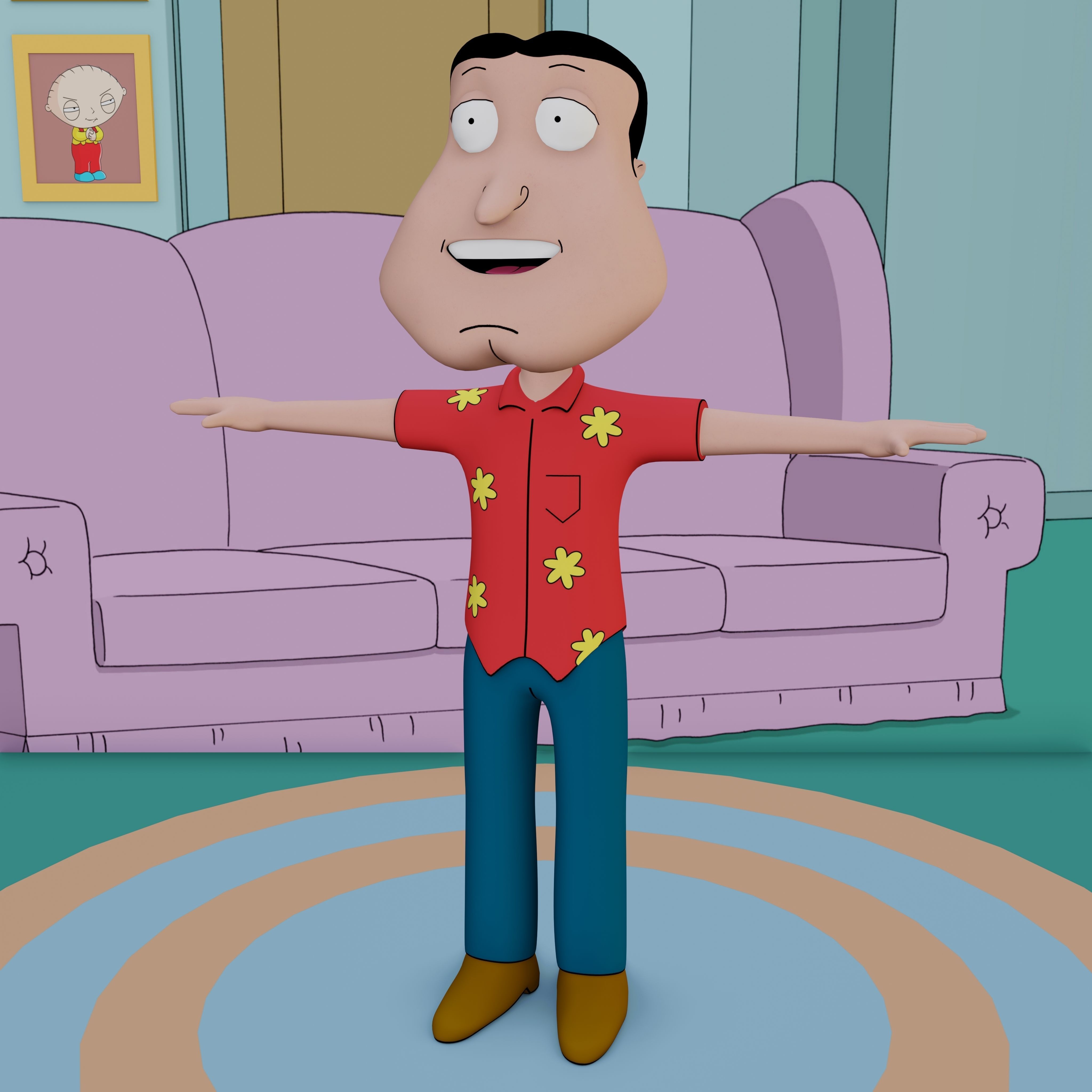Glenn Quagmire From Family Guy - Rigged Low-poly 3D model_39