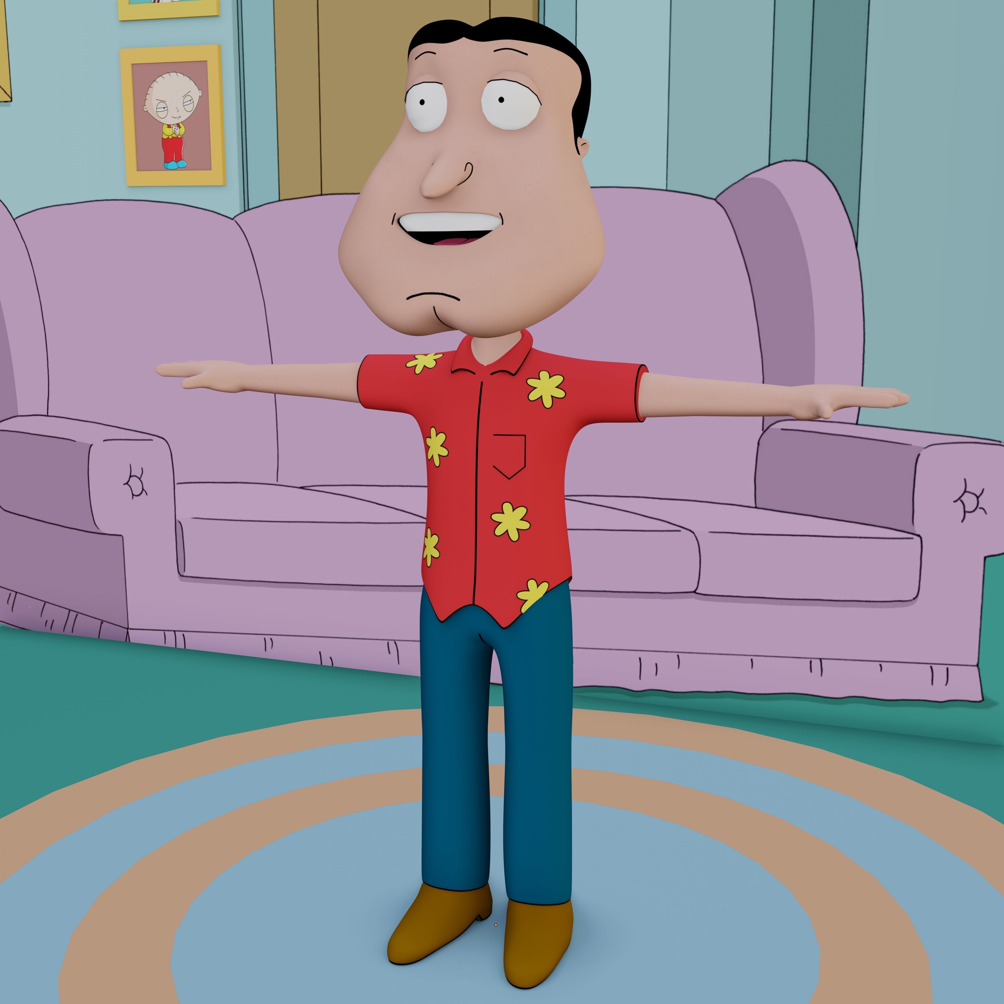 Glenn Quagmire From Family Guy - Rigged Low-poly 3D model_3