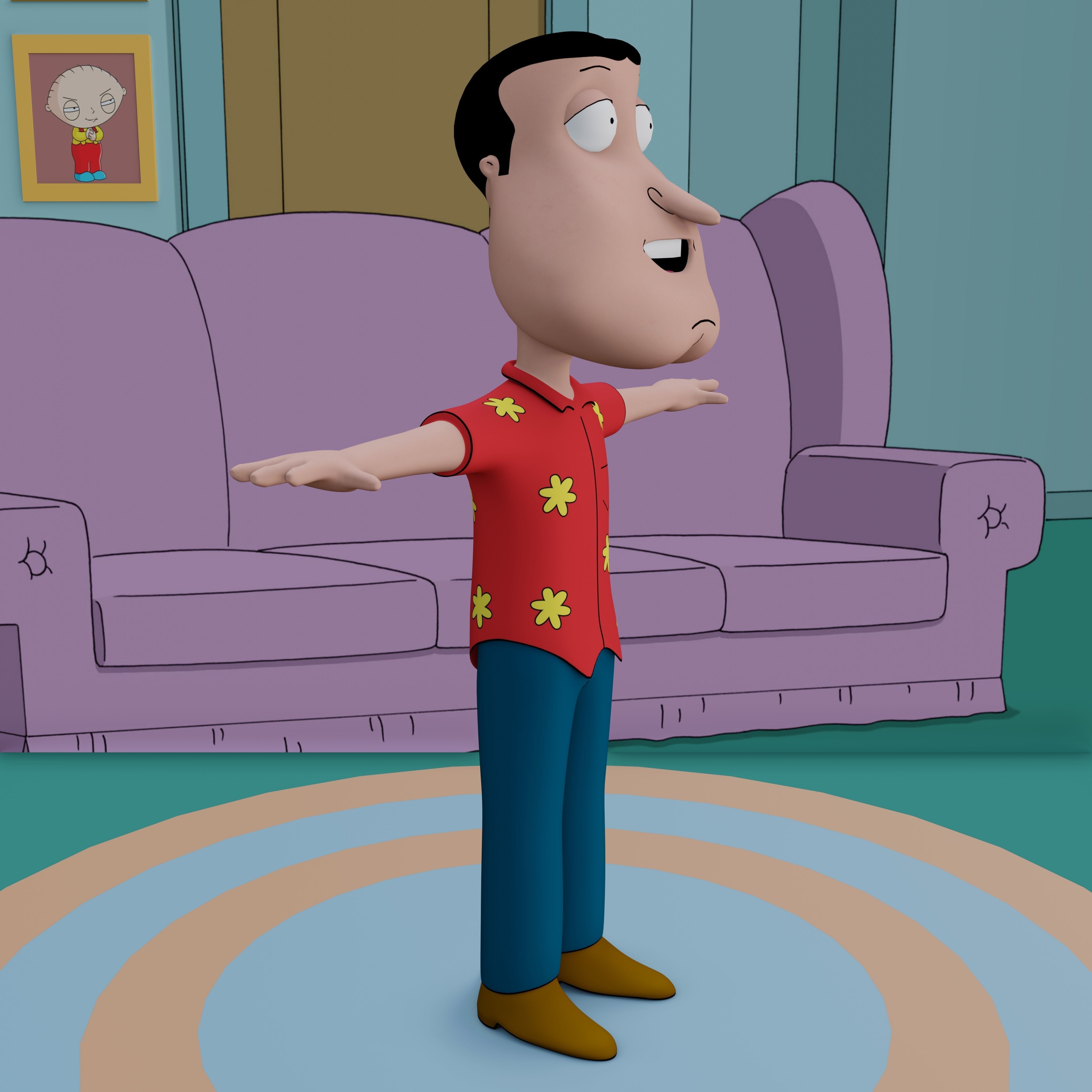 Glenn Quagmire From Family Guy - Rigged Low-poly 3D model_53