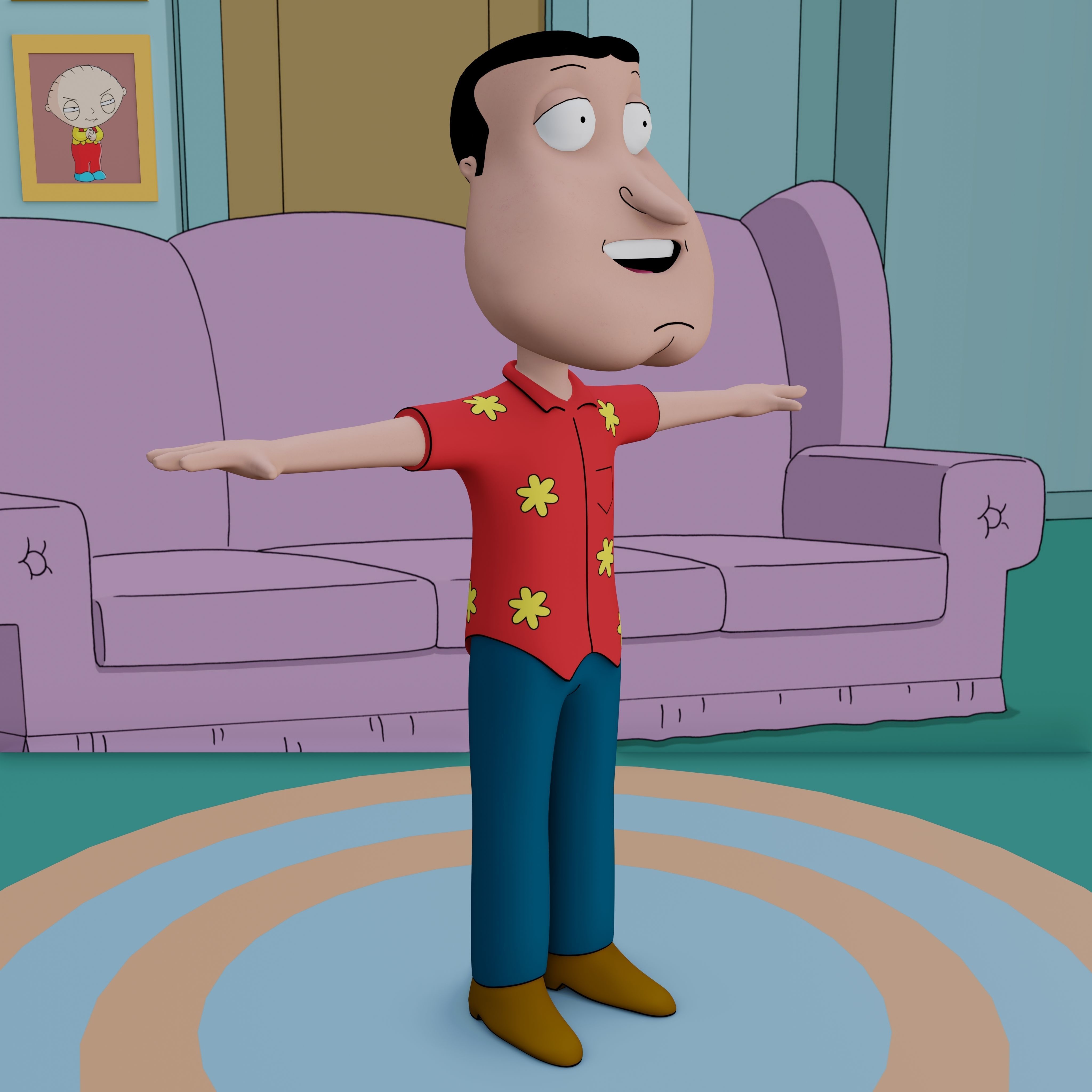 Glenn Quagmire From Family Guy - Rigged Low-poly 3D model_54
