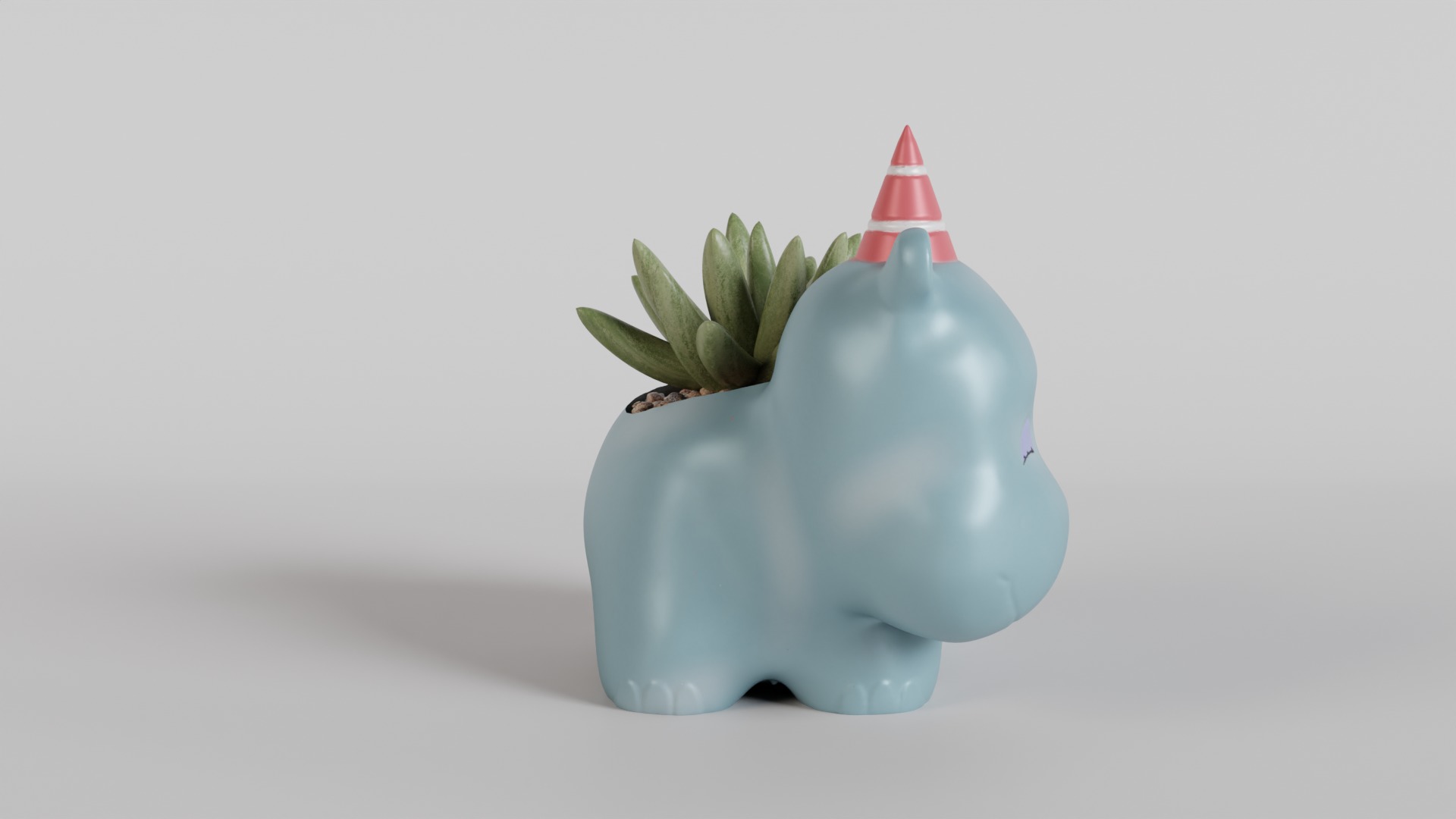 Whimsical Hippo Succulent Planter with Party Hat 3D print model_2