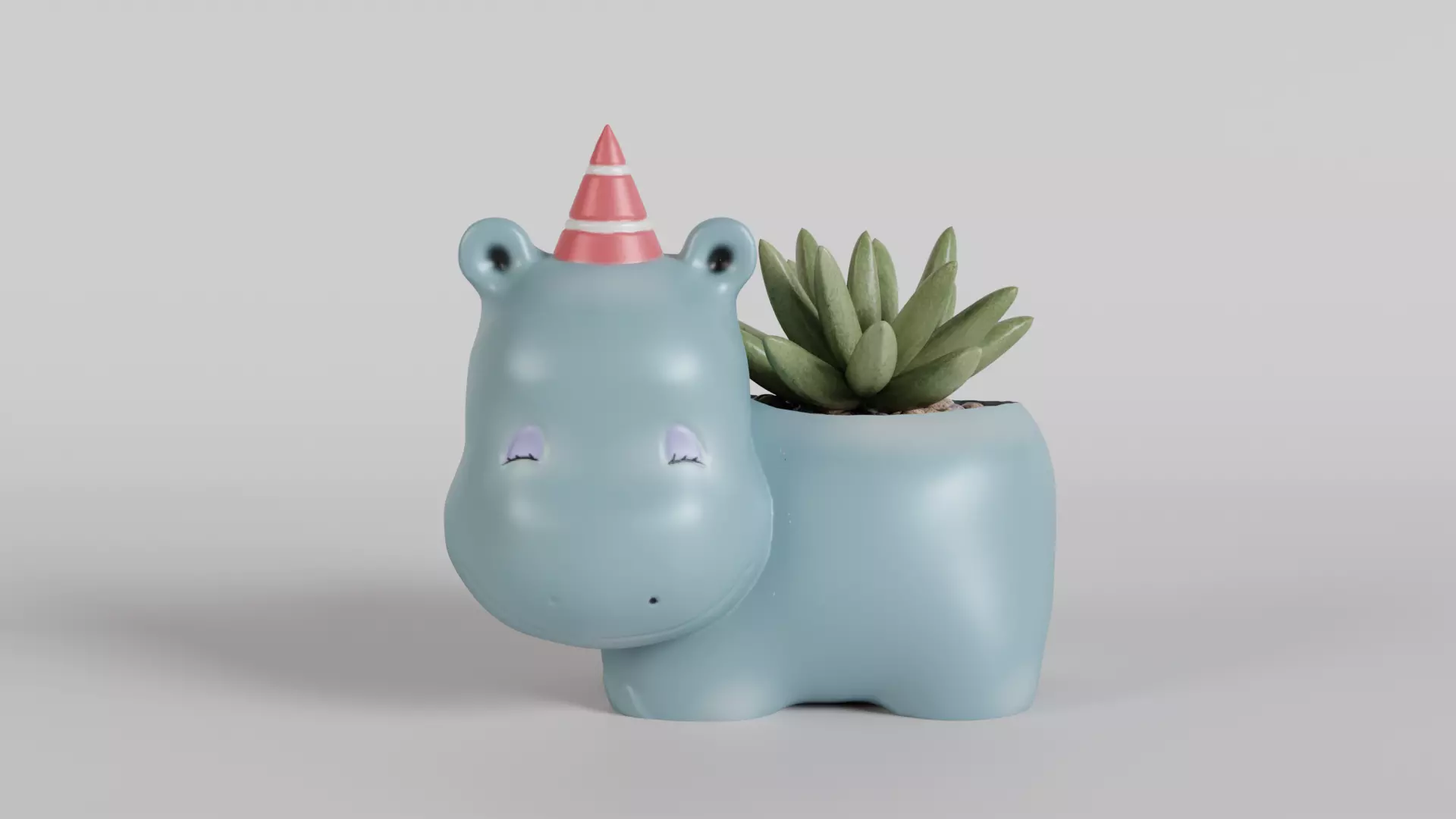 Whimsical Hippo Succulent Planter with Party Hat 3D print model_0