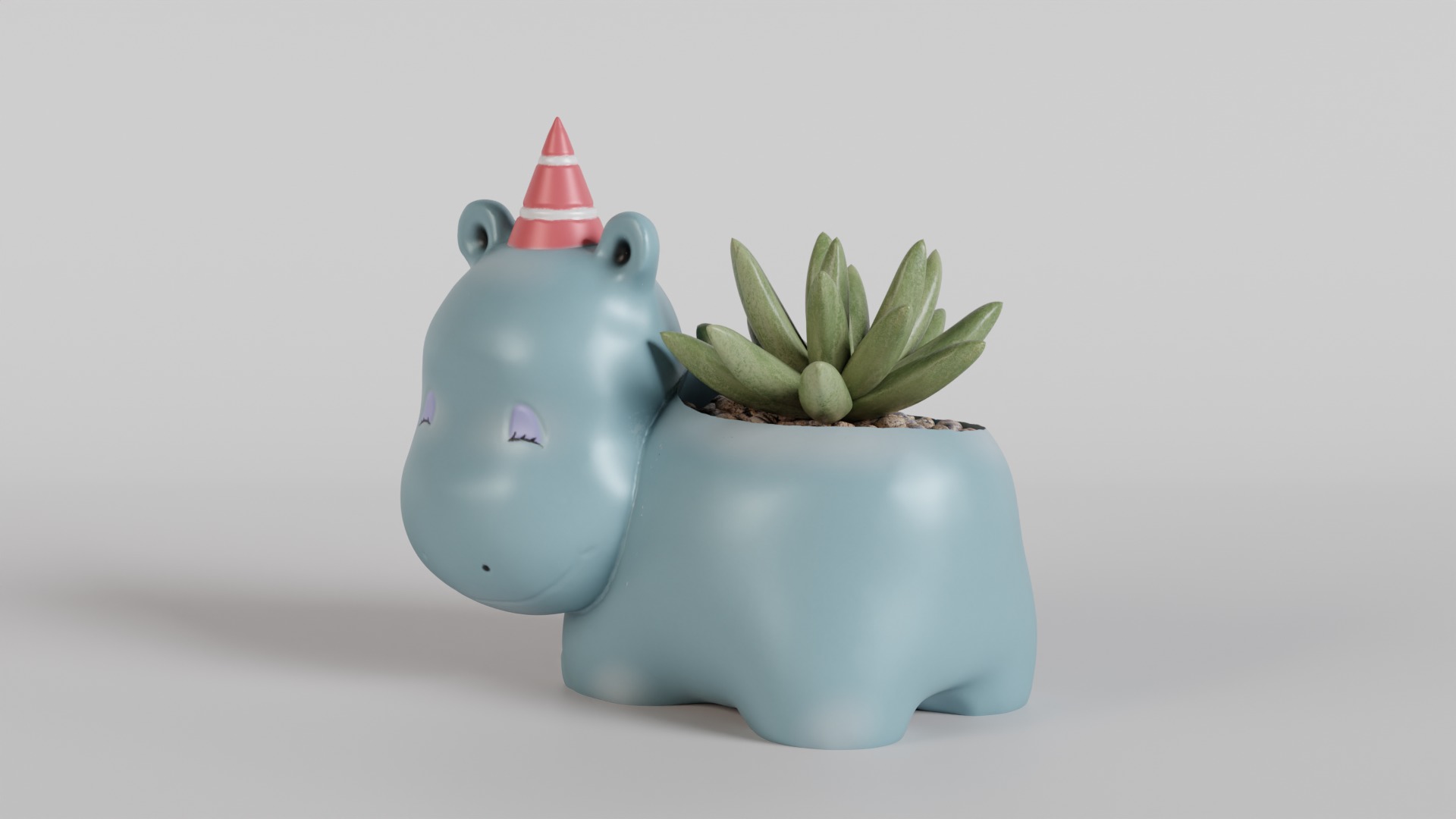 Whimsical Hippo Succulent Planter with Party Hat 3D print model_7
