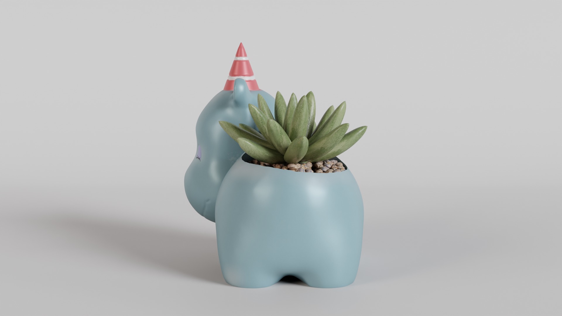 Whimsical Hippo Succulent Planter with Party Hat 3D print model_6