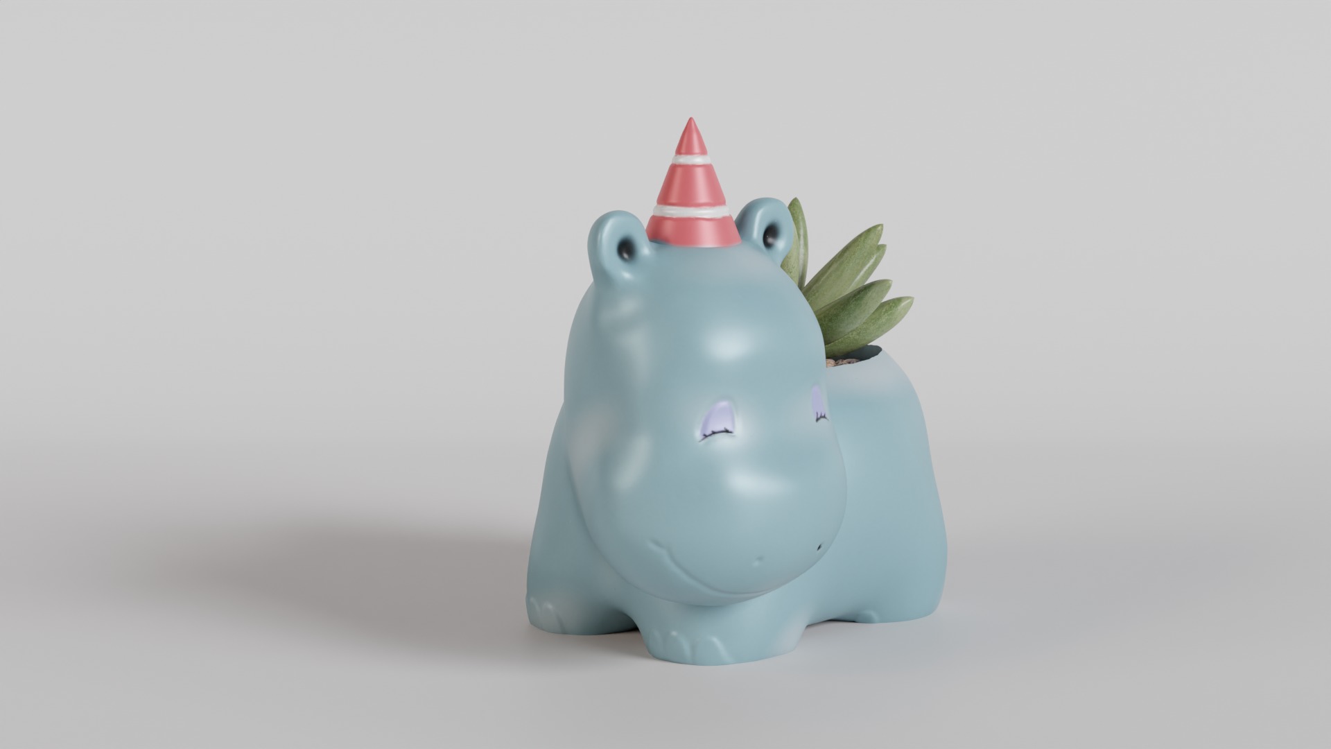 Whimsical Hippo Succulent Planter with Party Hat 3D print model_1