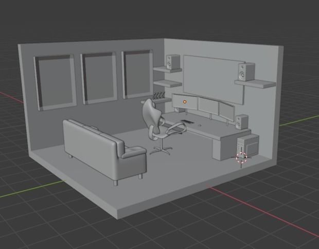 Gaming Setup Studio Low-poly 3D model_9
