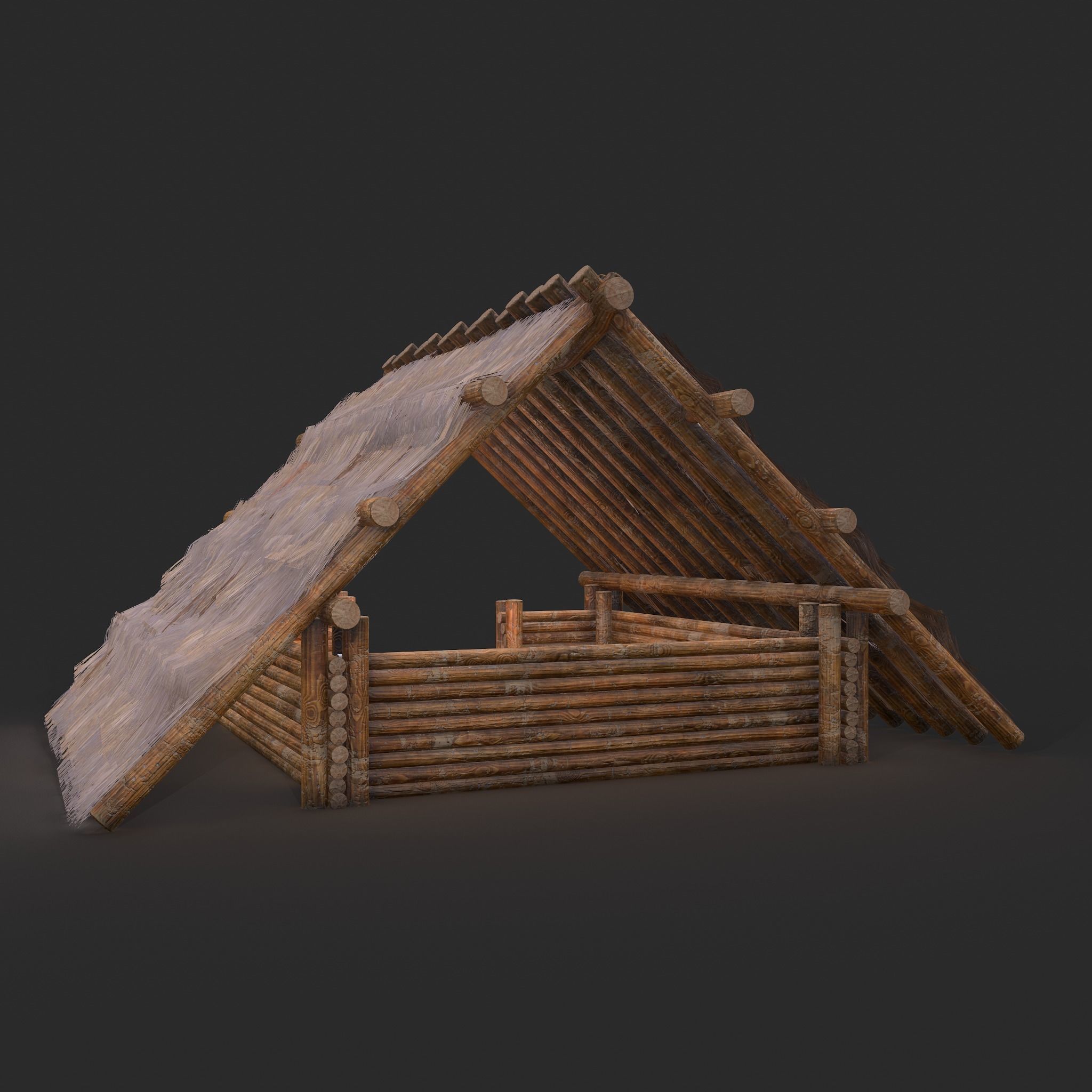 Viking Hut M Low-poly 3D model_7