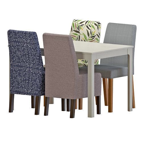 EKEDALEN Table and BERGMUND Chairs 3D model