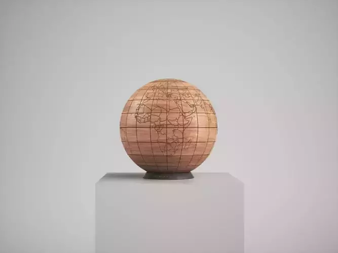 Brunello Cucinelli Brown Engraved Wooden Globe 3D model