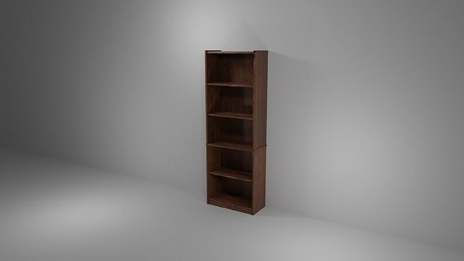 Tall Walnut Bookshelf Low-poly 3D model