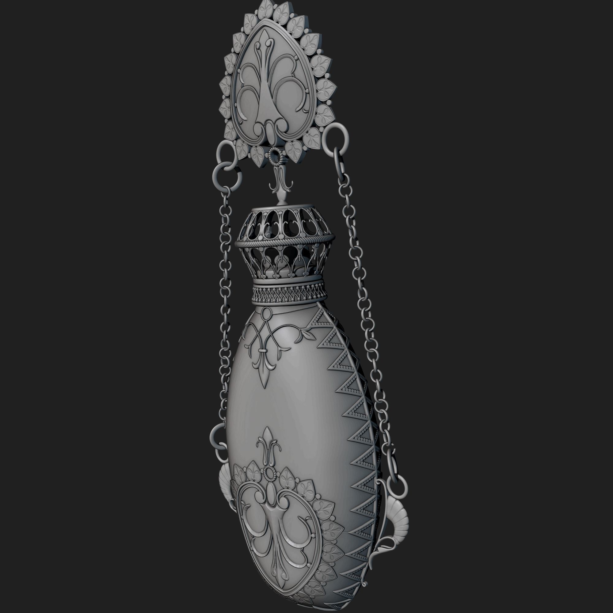 Perfume ornate bottle on chain 3D print model_10