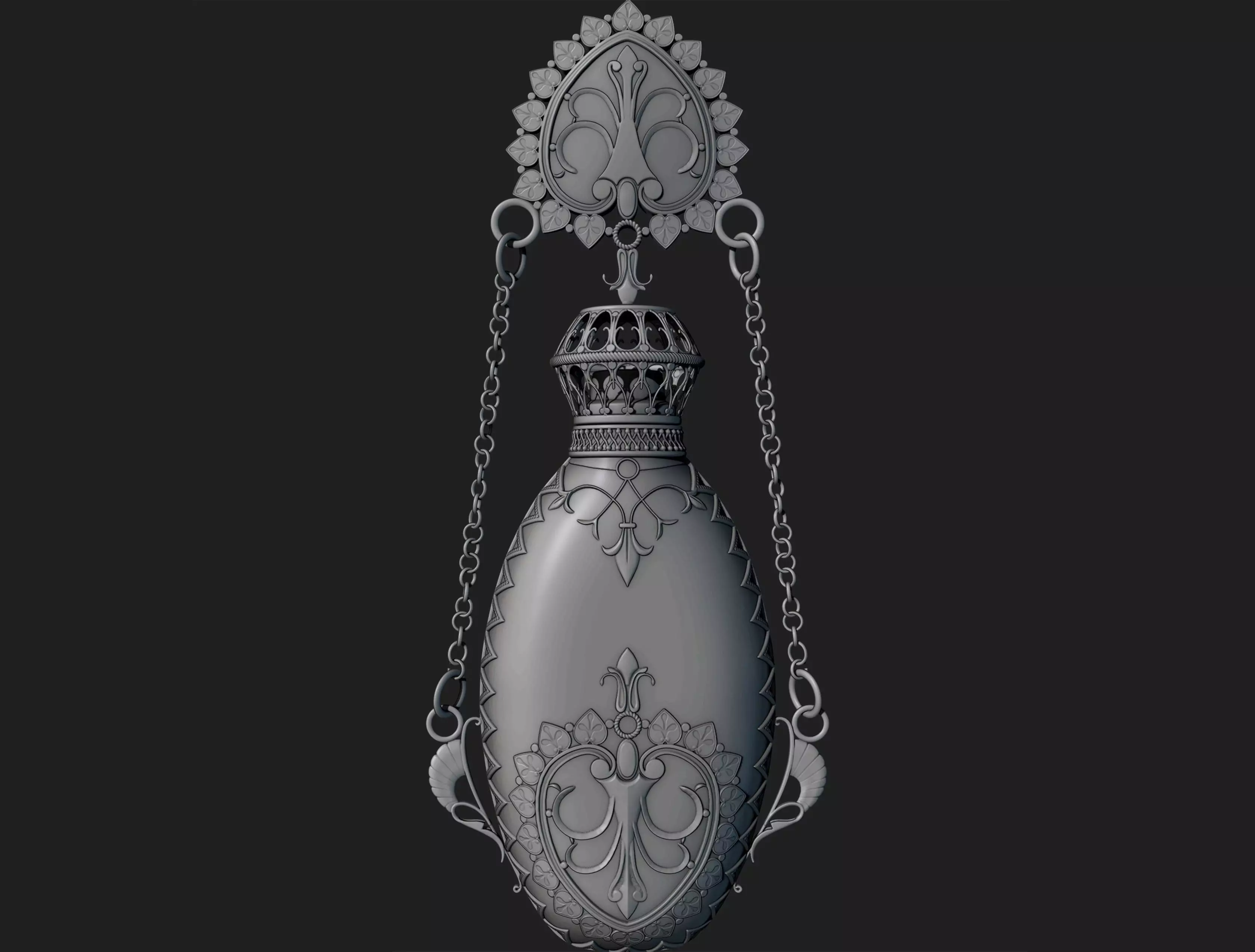 Perfume ornate bottle on chain 3D print model_0