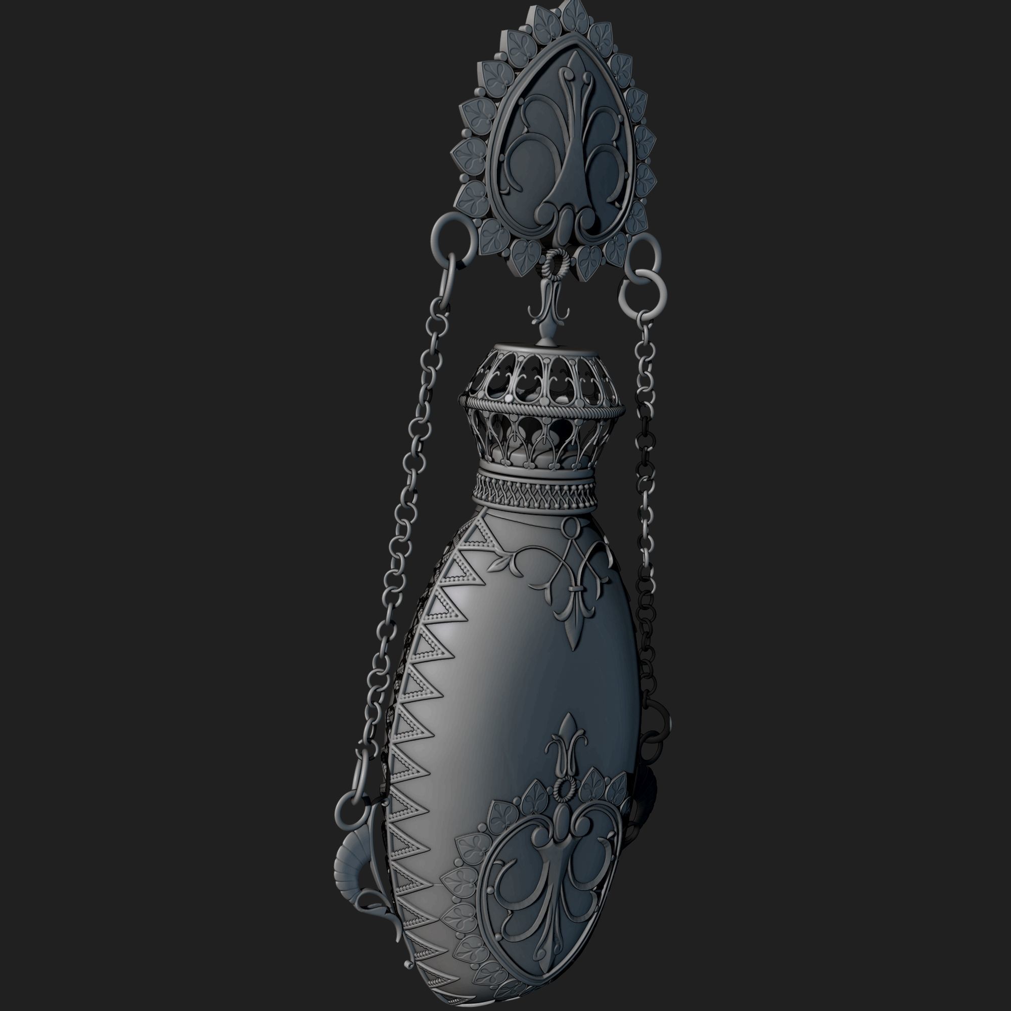 Perfume ornate bottle on chain 3D print model_9