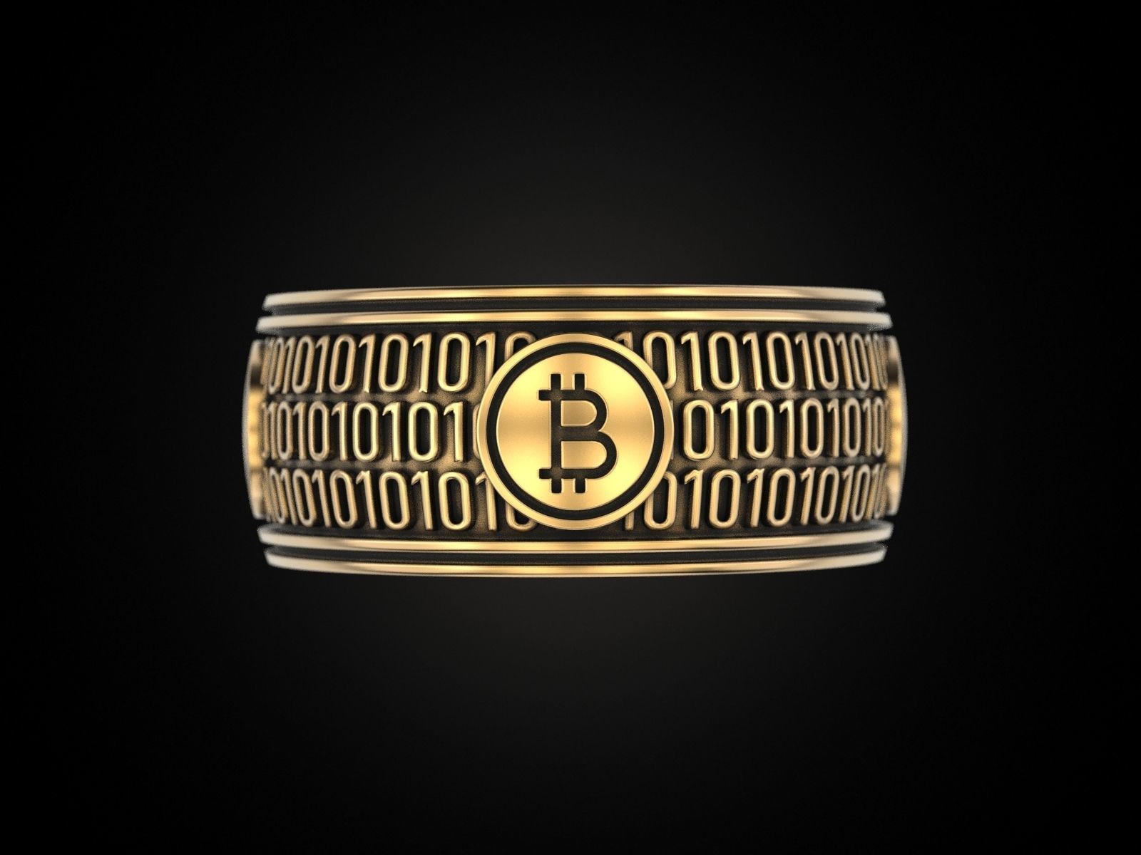 Bitcoin Zeros and ones Ring 3D print model_3