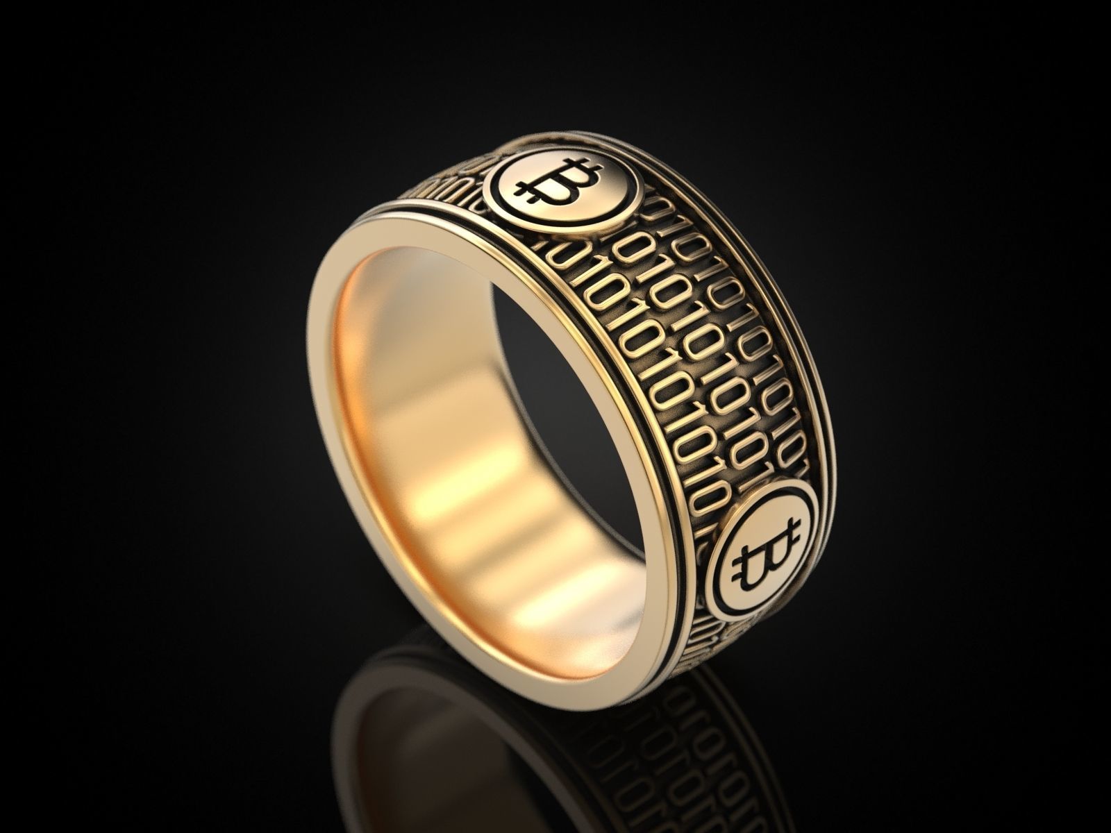 Bitcoin Zeros and ones Ring 3D print model_1