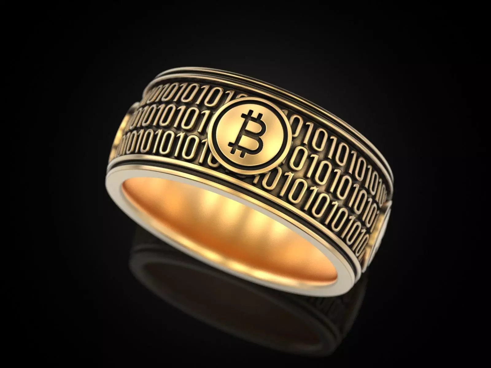 Bitcoin Zeros and ones Ring 3D print model_0