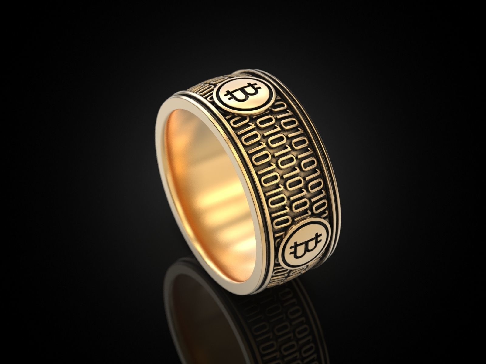 Bitcoin Zeros and ones Ring 3D print model_2