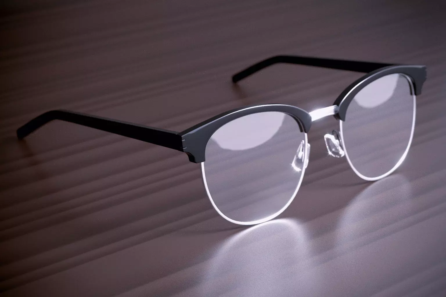 glasses pair of on wooden table 3D model_0