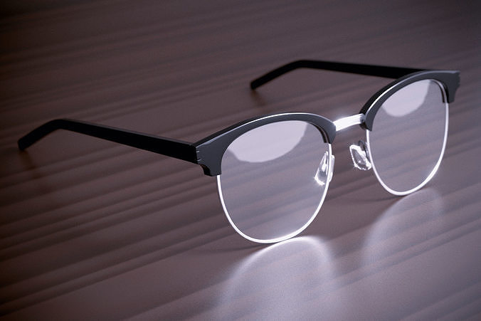 glasses pair of on wooden table 3D model