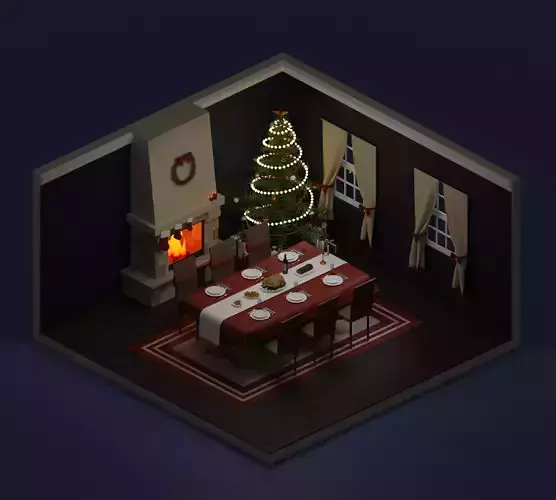 Christmas dinner Low-poly 3D model Christmas dinner Low-poly 3D model