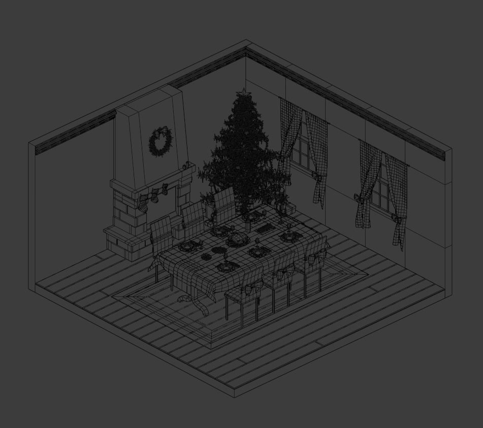 Christmas dinner Low-poly 3D model_2