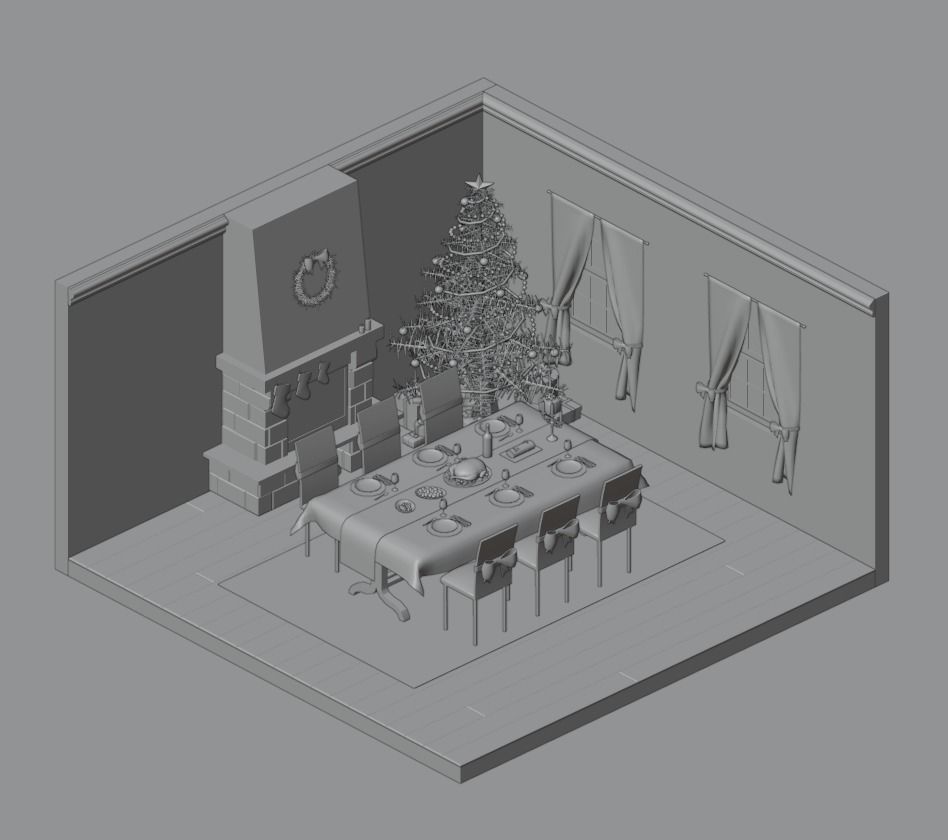 Christmas dinner Low-poly 3D model_1