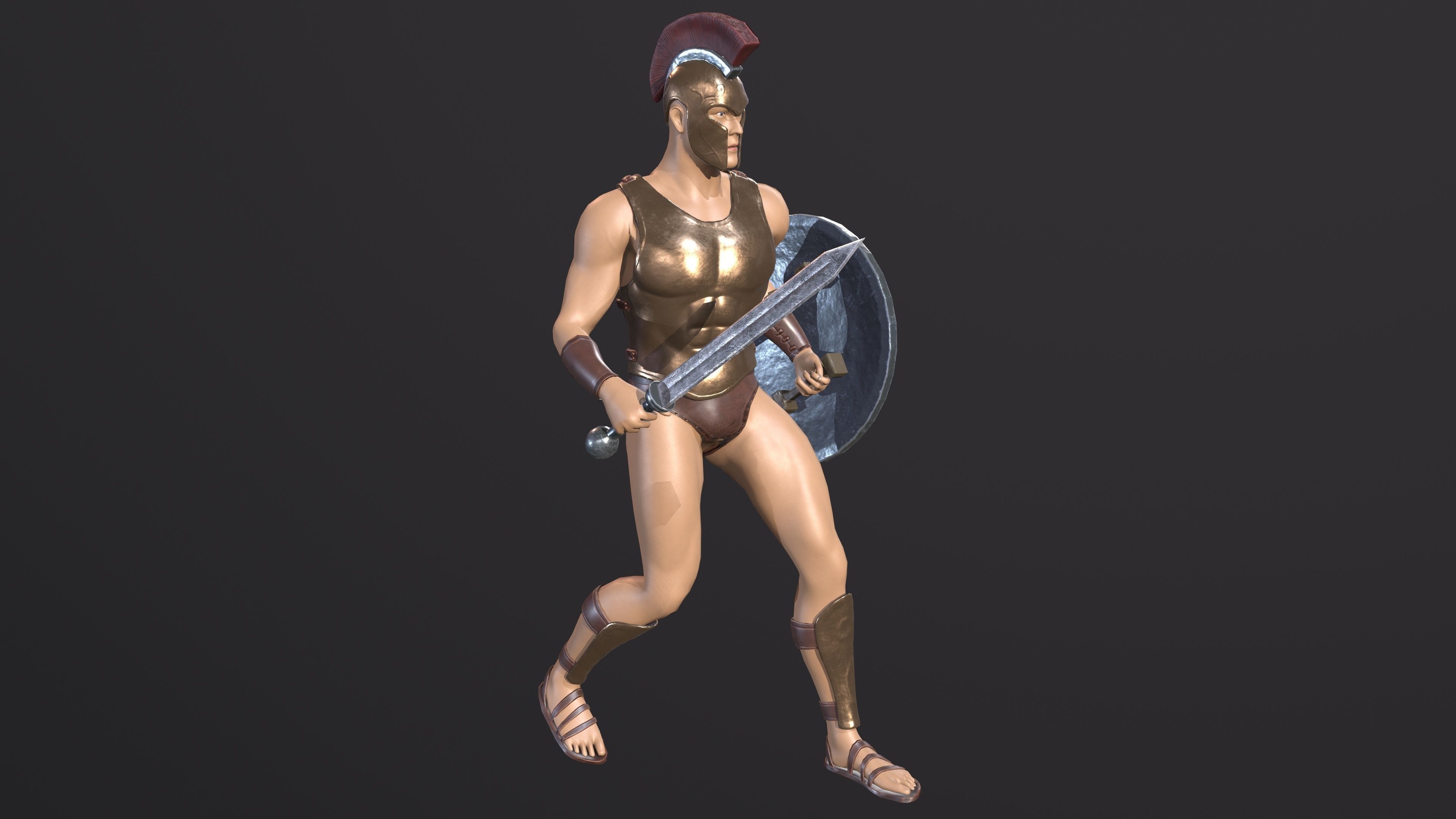 Spartan warrior gameready character Free low-poly 3D model_10