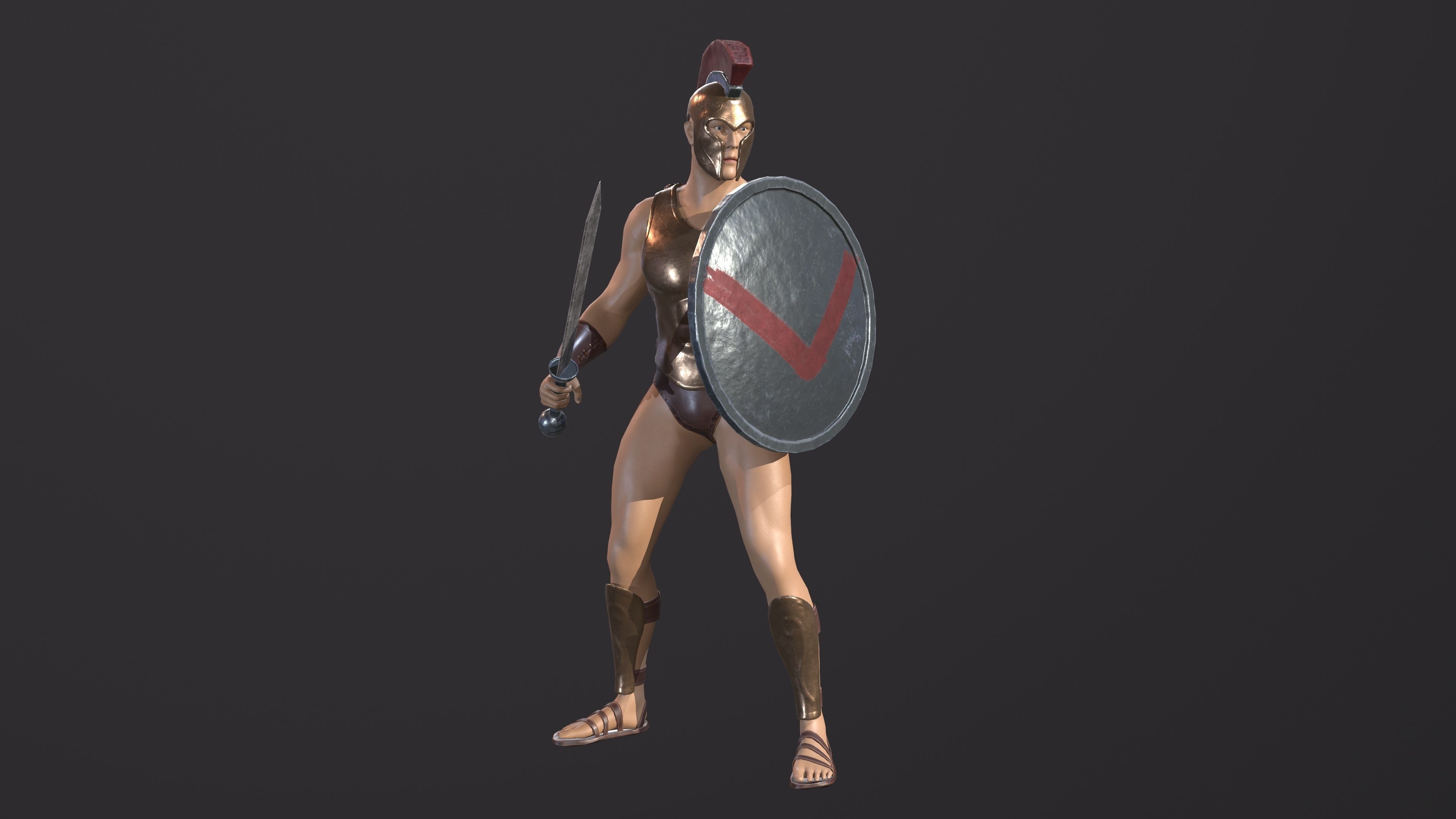 Spartan warrior gameready character Free low-poly 3D model_3