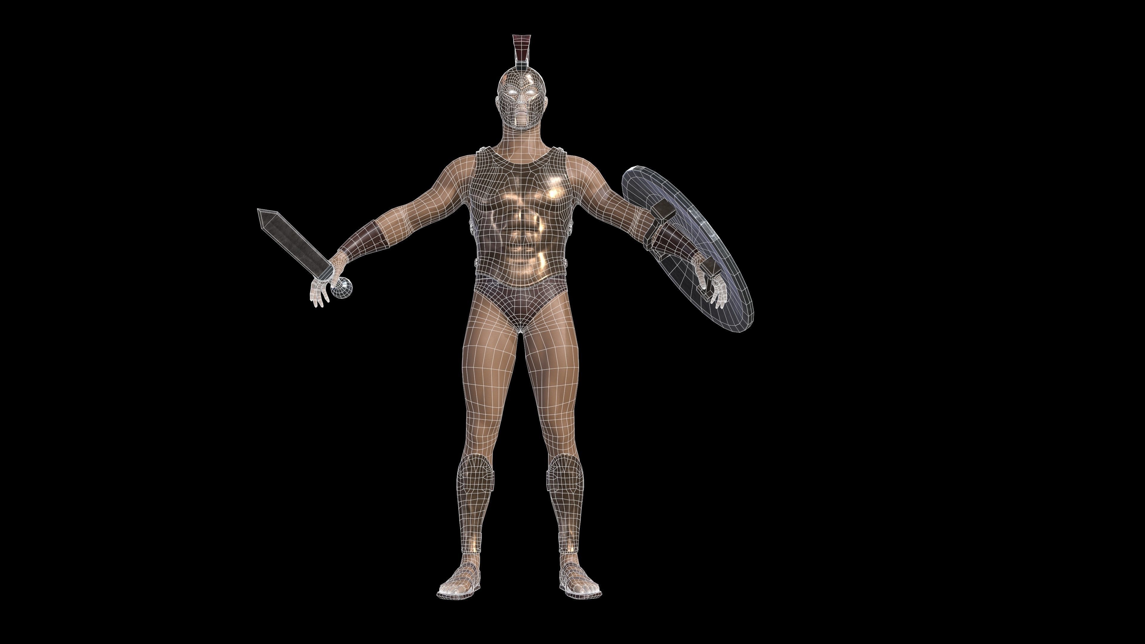 Spartan warrior gameready character Free low-poly 3D model_14