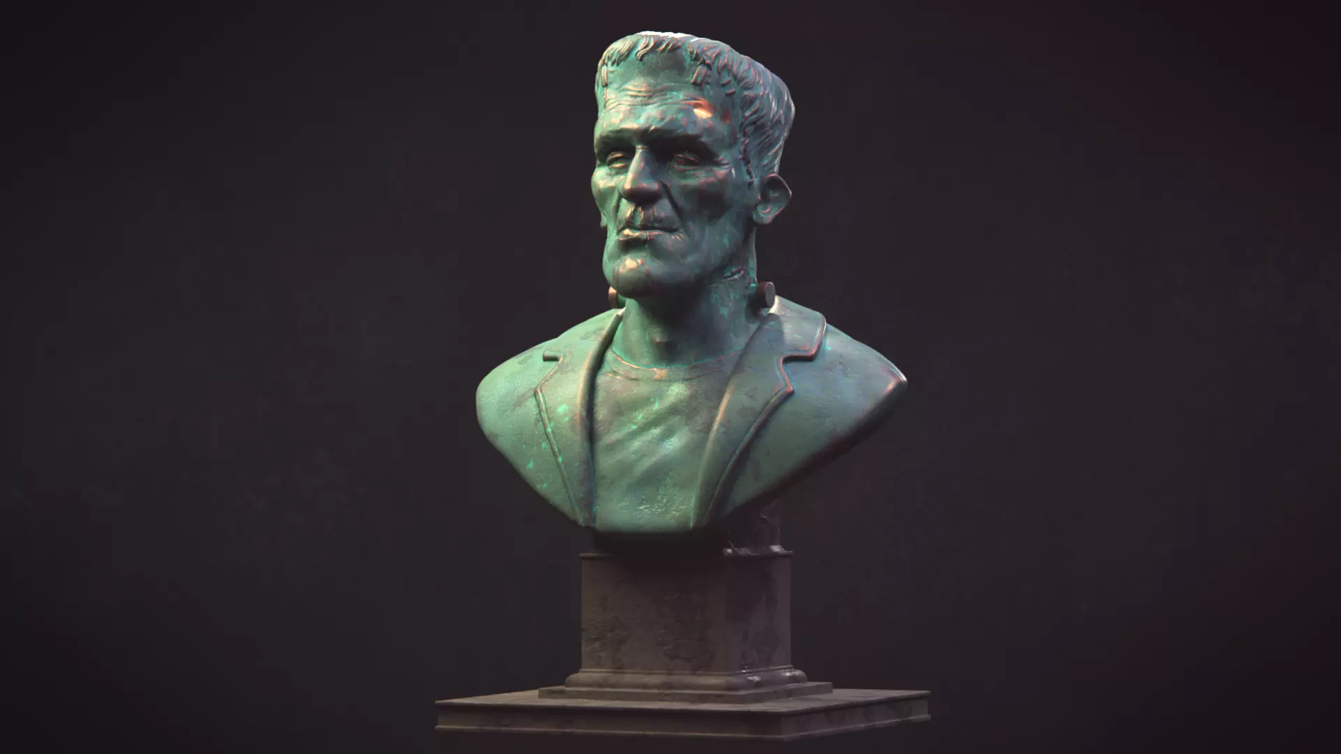 Frankenstein gold bust Low-poly 3D model