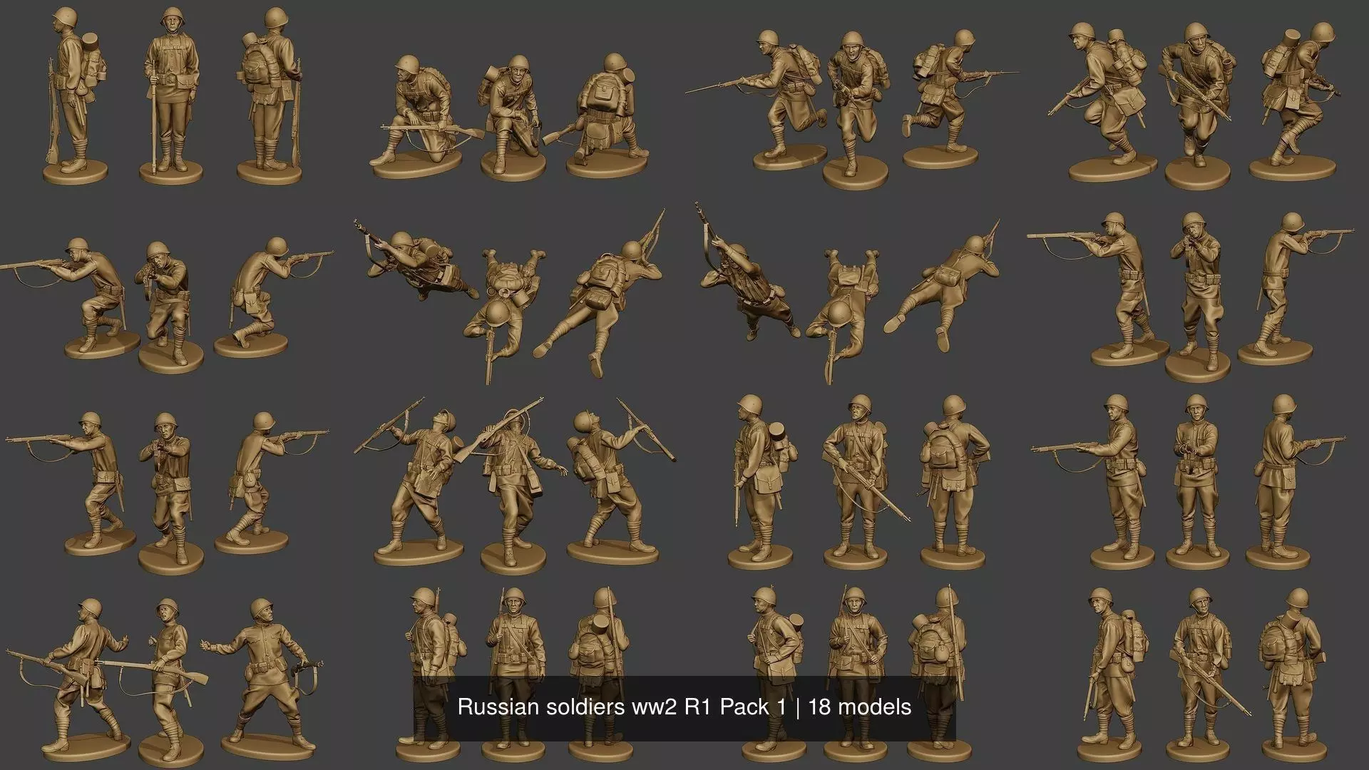 Russian soldiers ww2 R1 Pack 1 3D Model Collection_1