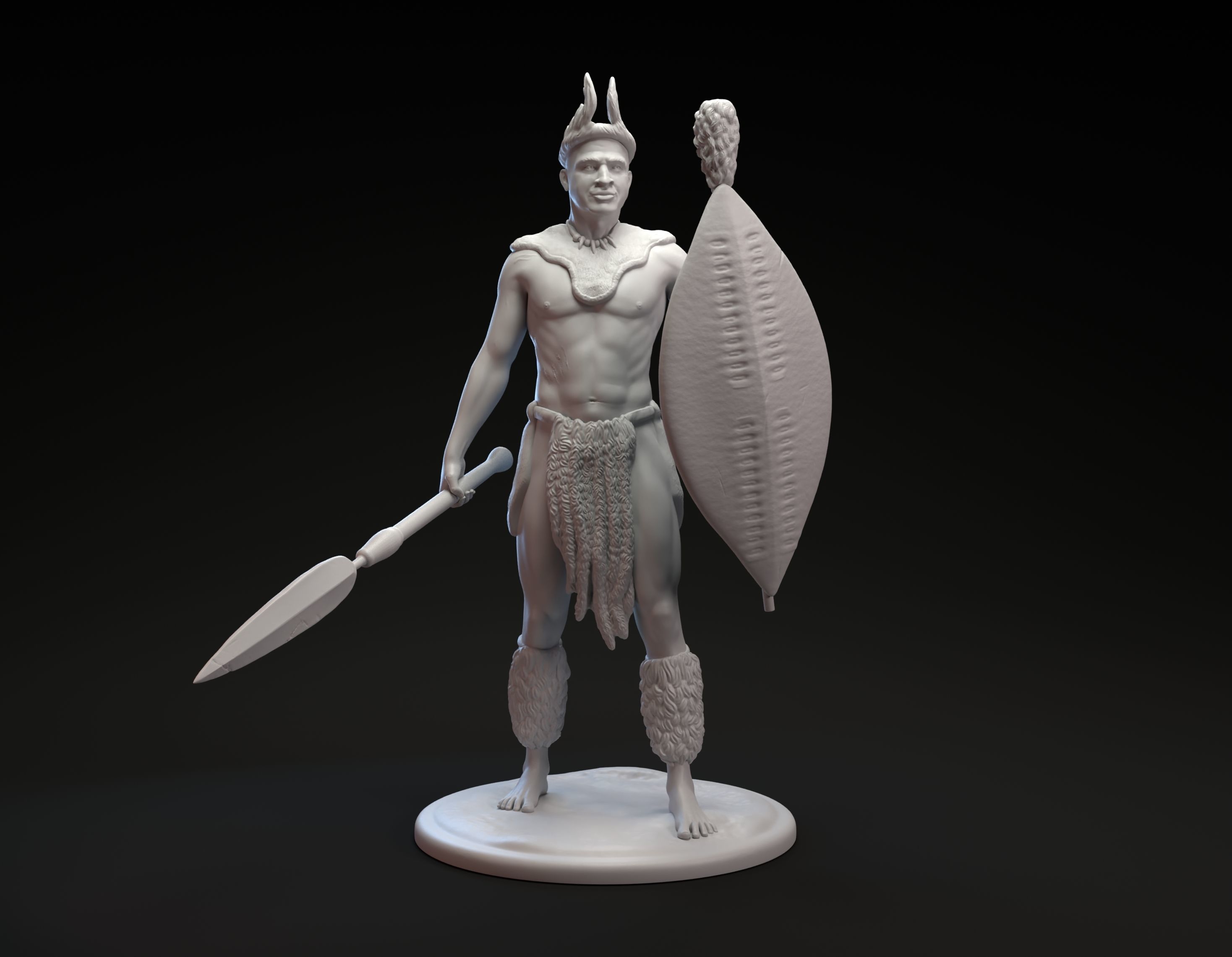 African Zulu warrior miniature sculpture for 3D printing 3D print model_3