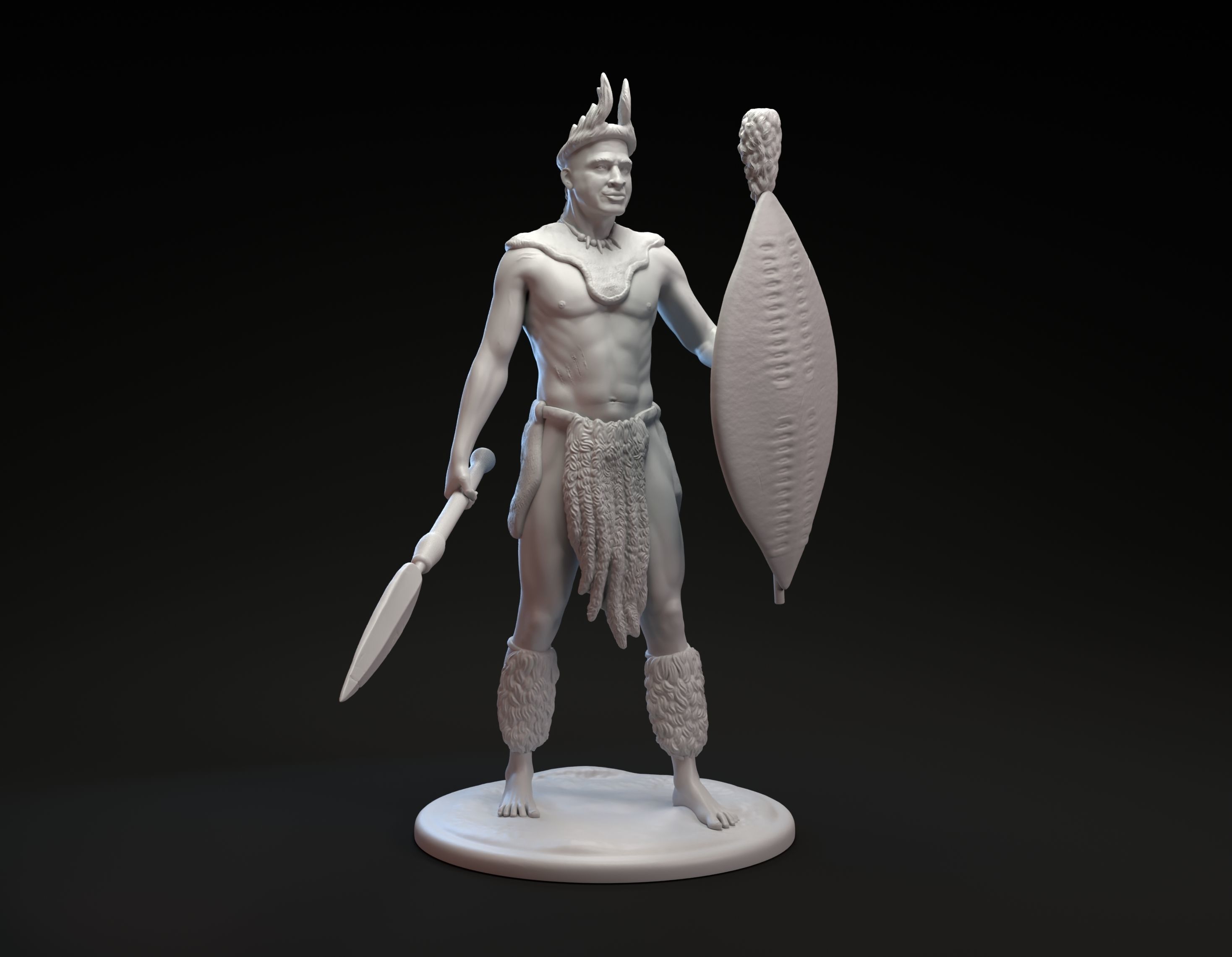 African Zulu warrior miniature sculpture for 3D printing 3D print model_2