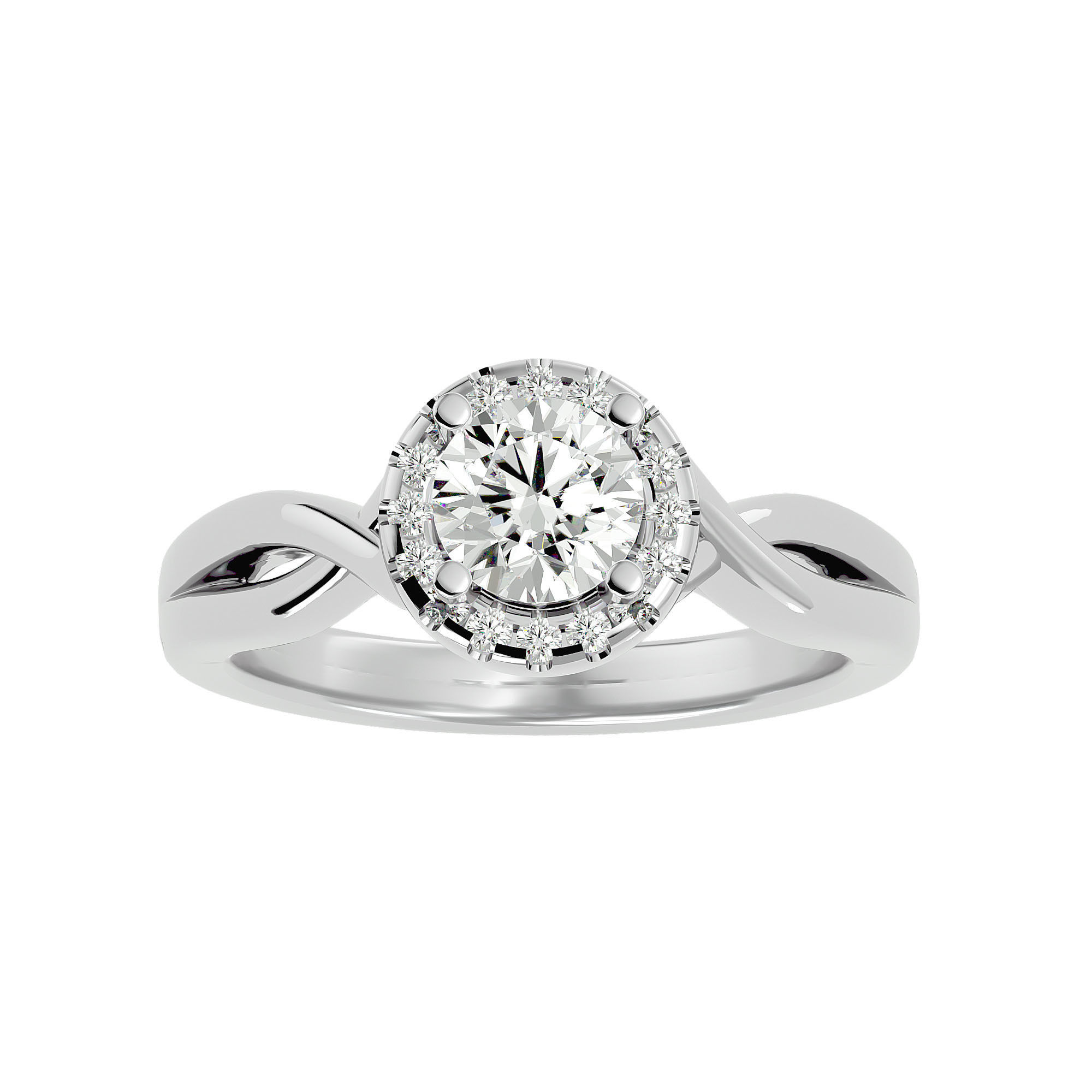 Round Halo solitaire wedding engagement ring with 360 view 3D print model_2