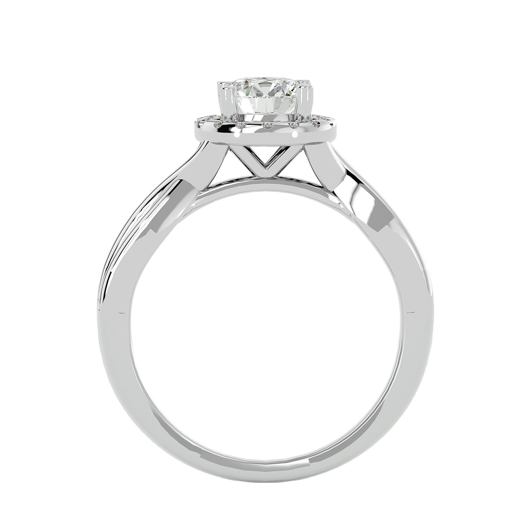Round Halo solitaire wedding engagement ring with 360 view 3D print model_3