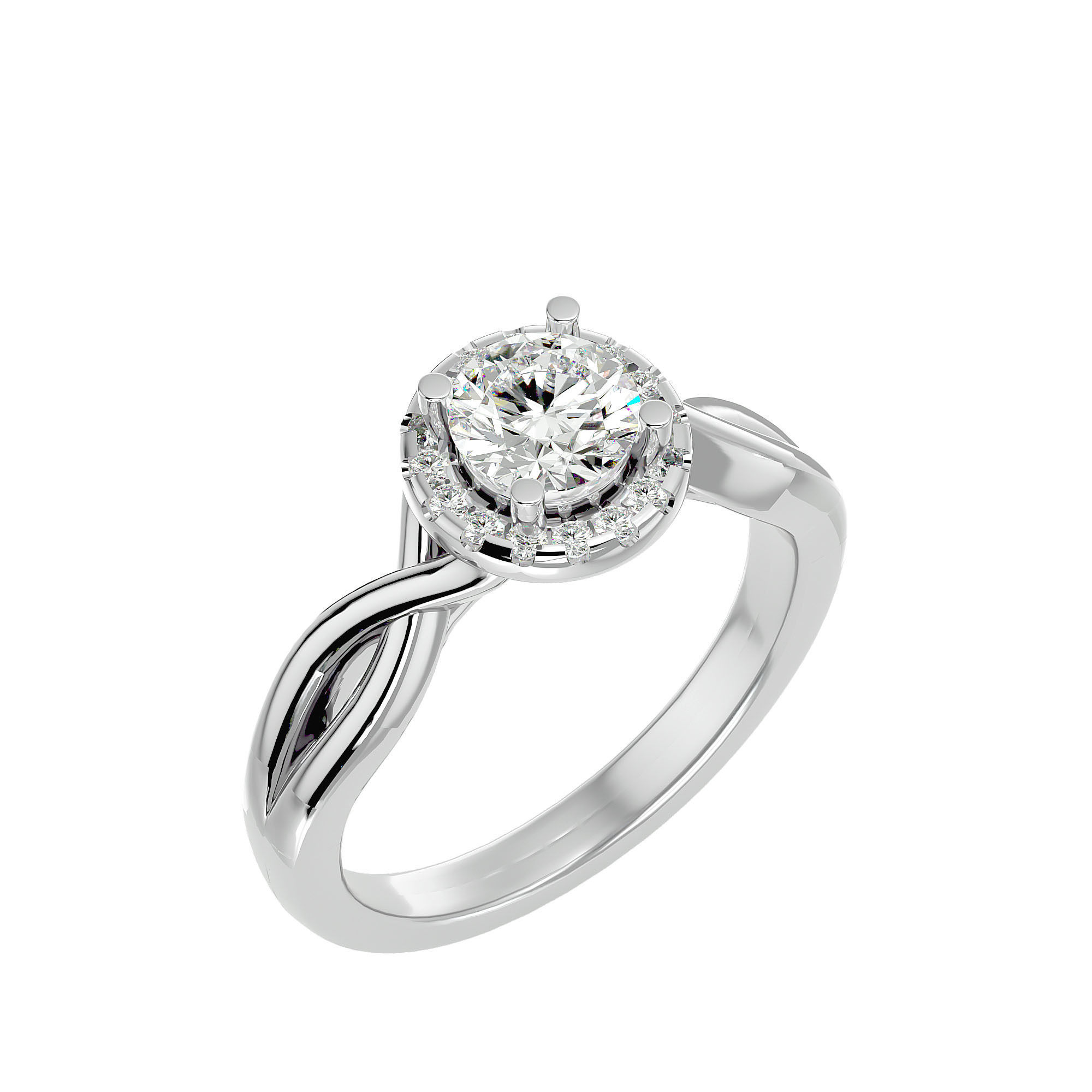 Round Halo solitaire wedding engagement ring with 360 view 3D print model_10