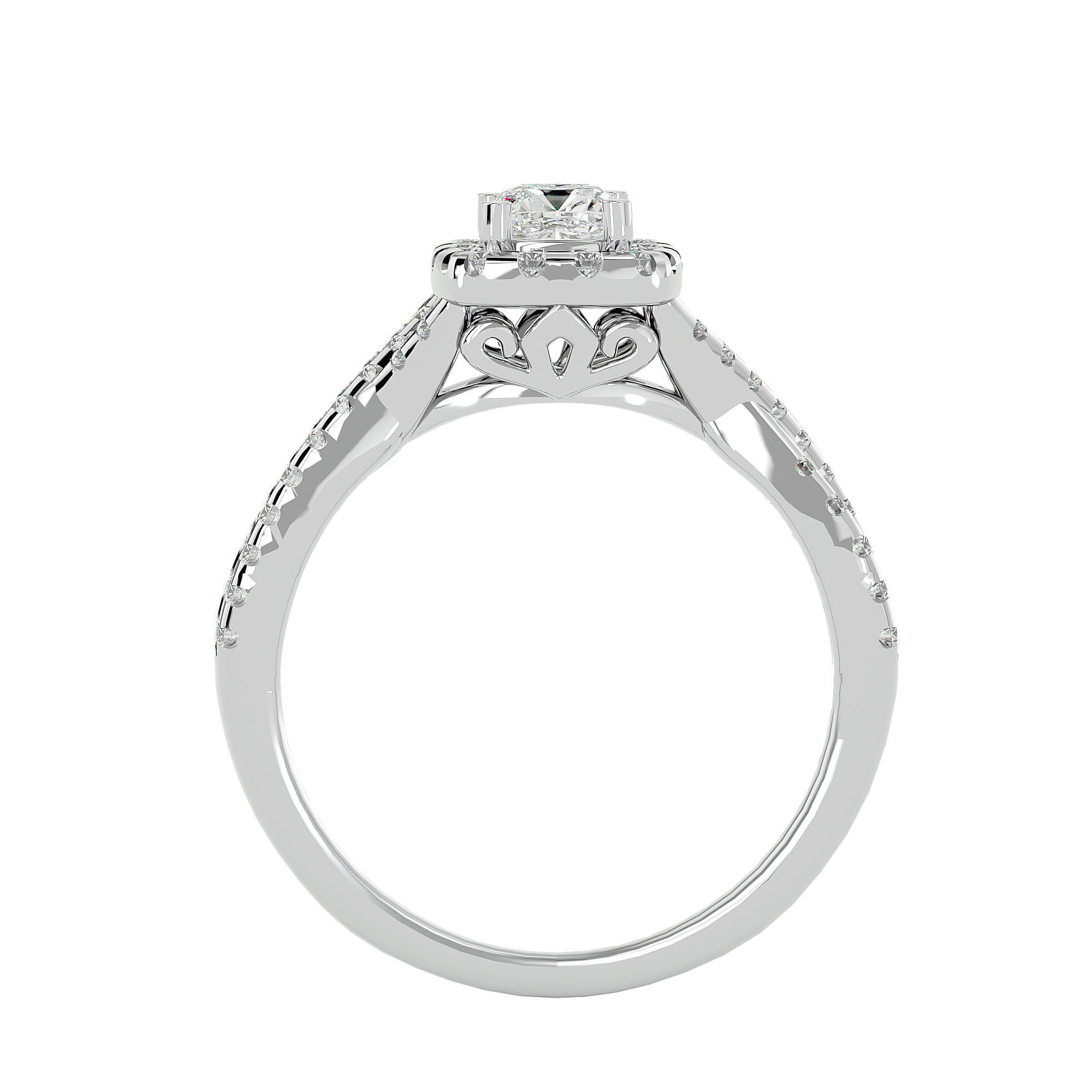 Cushion Halo solitaire wedding engagement ring with 360 view 3D print model_4