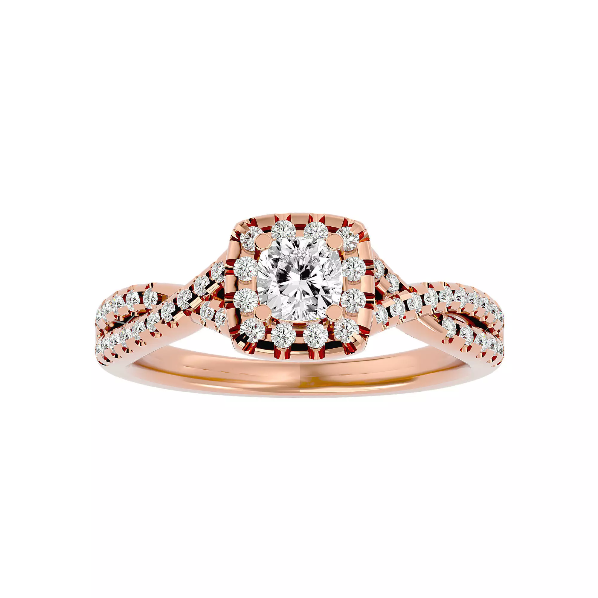 Cushion Halo solitaire wedding engagement ring with 360 view 3D print model_0
