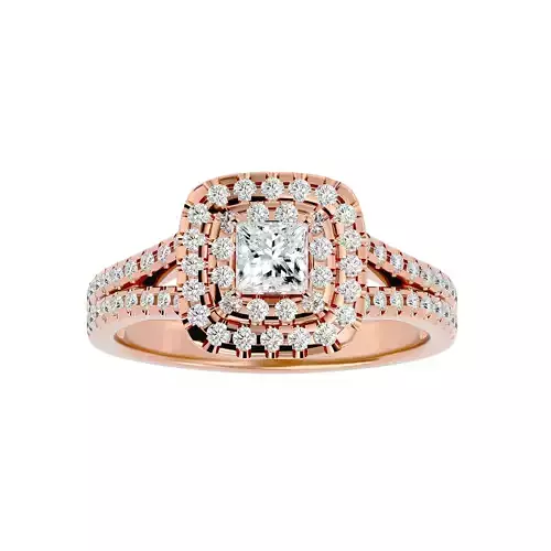 Princess Halo solitaire wedding engagement ring with 360 view