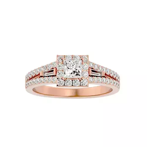 Princess Halo solitaire wedding engagement ring with 360 view