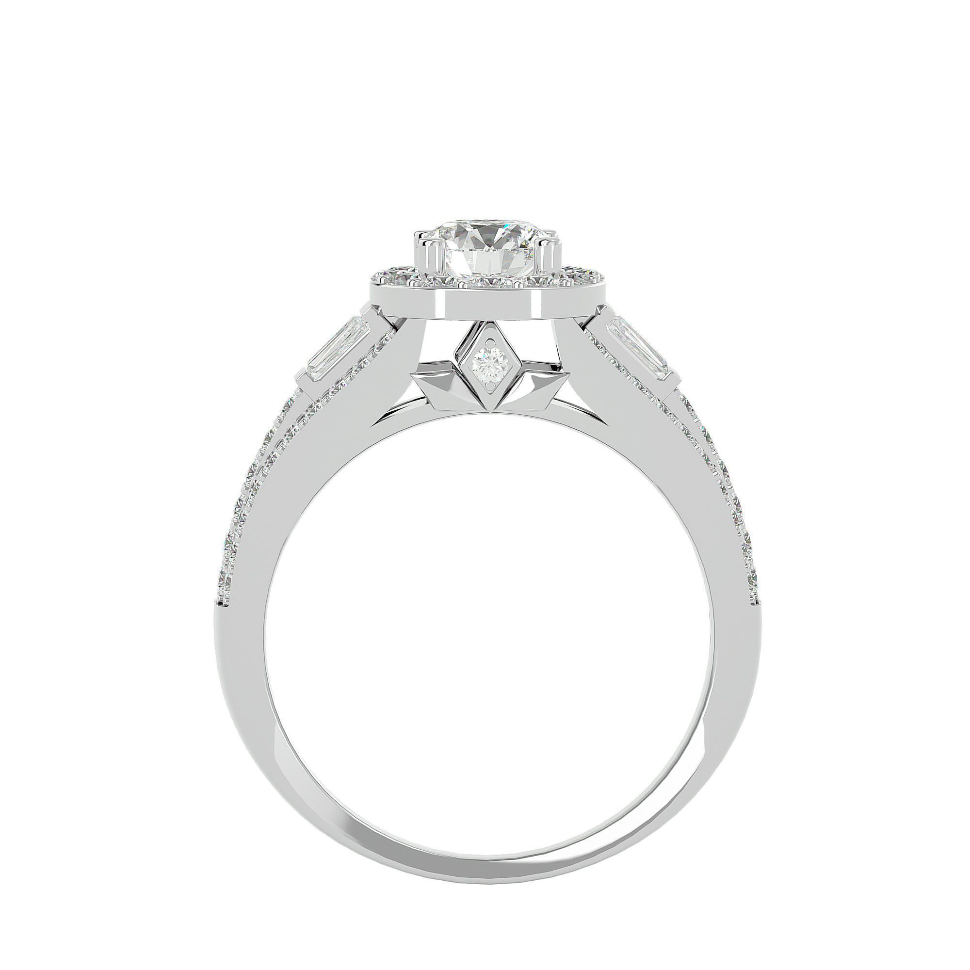 Round Halo solitaire wedding engagement ring with 360 view 3D print model_4