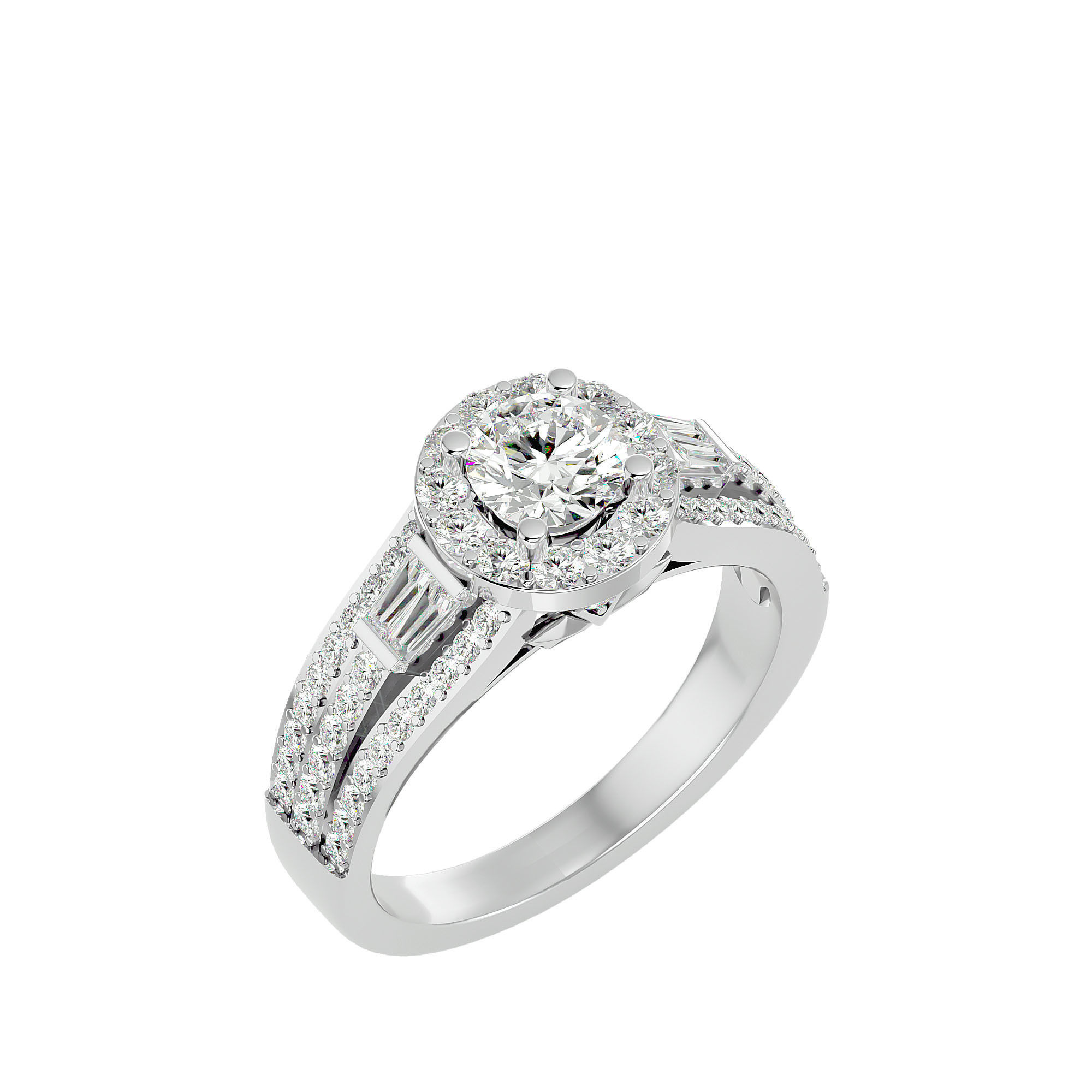 Round Halo solitaire wedding engagement ring with 360 view 3D print model_10