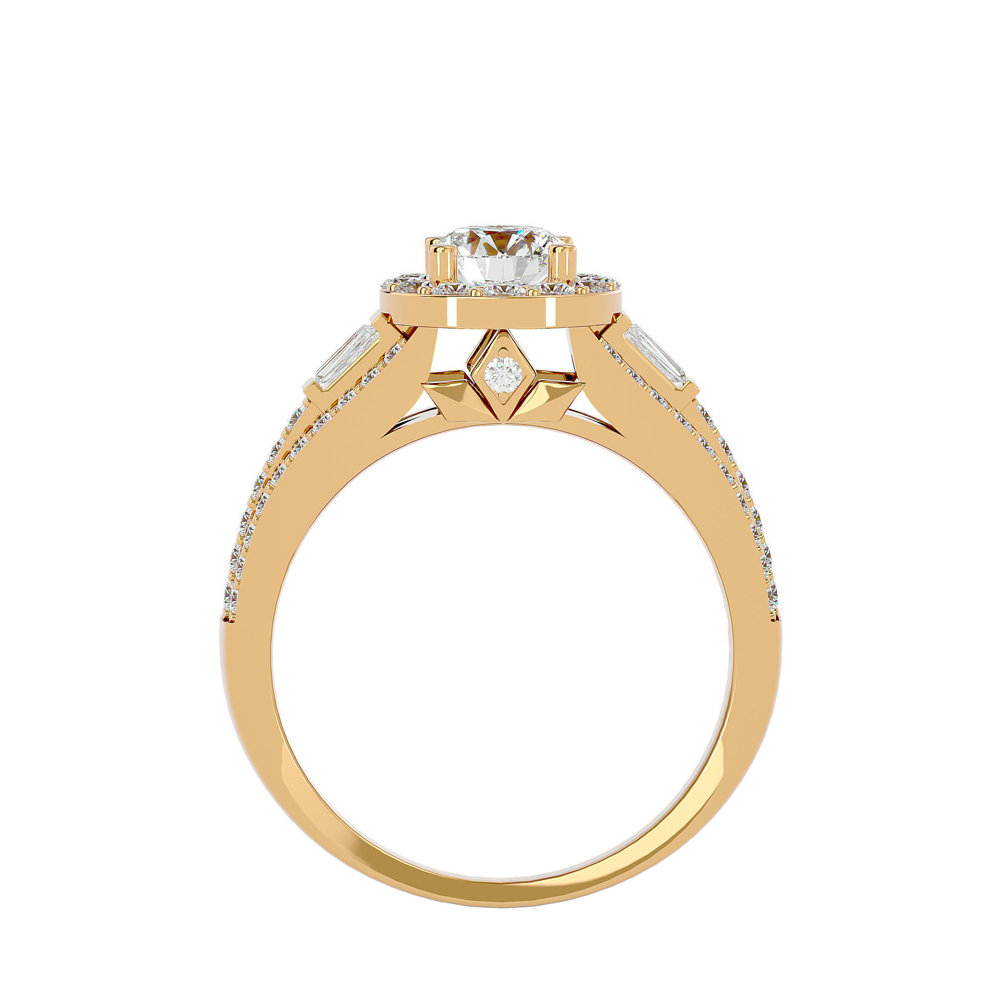 Round Halo solitaire wedding engagement ring with 360 view 3D print model_5