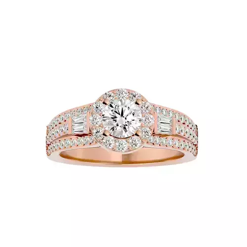 Round Halo solitaire wedding engagement ring with 360 view